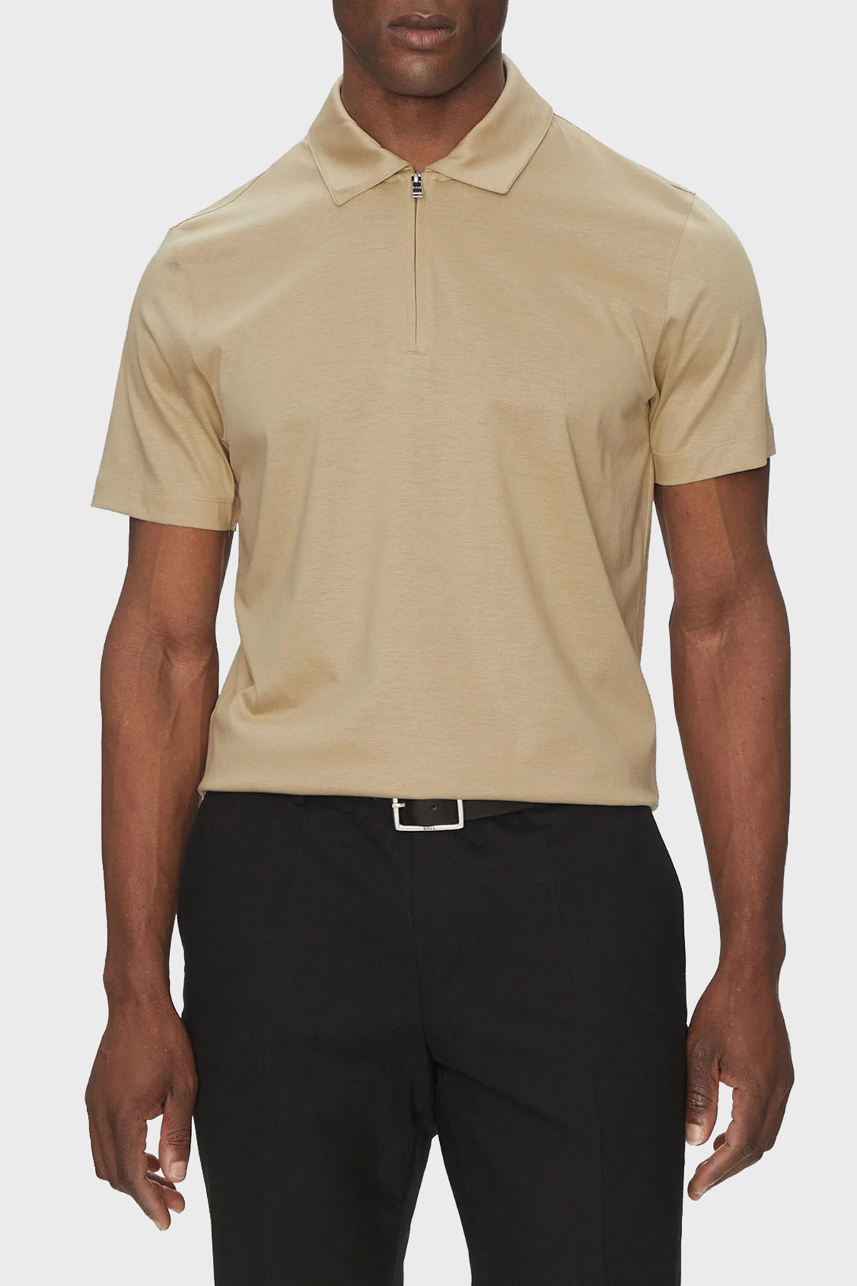 Boss Pamuk Karışımlı Regular Fit Yarım Fermuarlı Erkek Polo Yaka T Shirt 50537954 275 BEJ