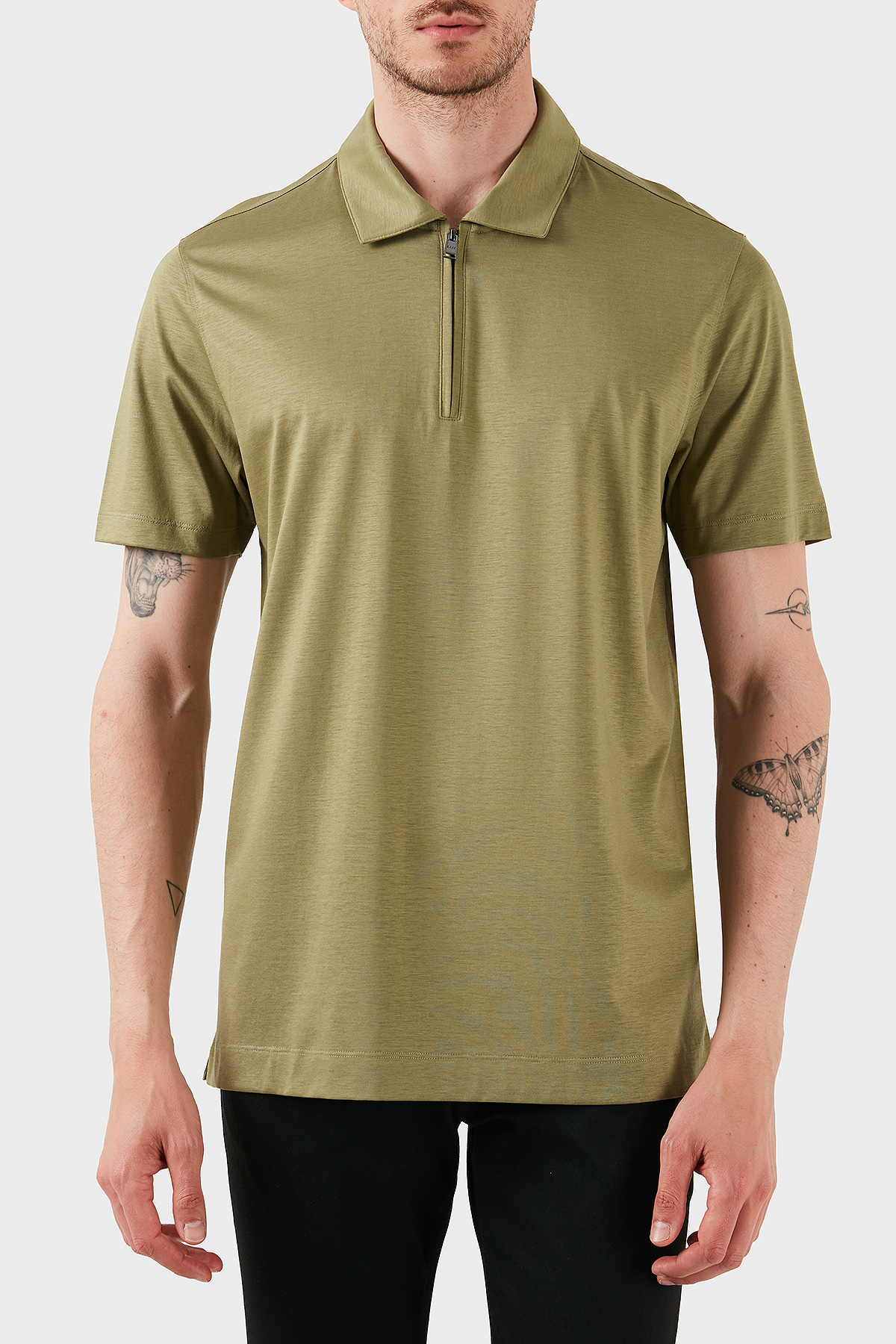 Boss Pamuk Karışımlı Regular Fit Yarım Fermuarlı Polo Yaka Erkek T Shirt 50537954 311 HAKİ