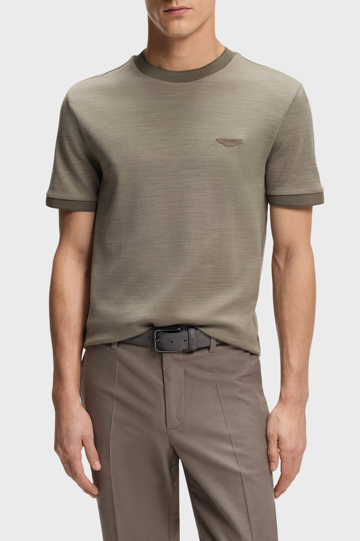 Boss Pamuk ve Yün Karışımlı Regular Fit Bisiklet Yaka Erkek T Shirt 50553812 077 HAKİ