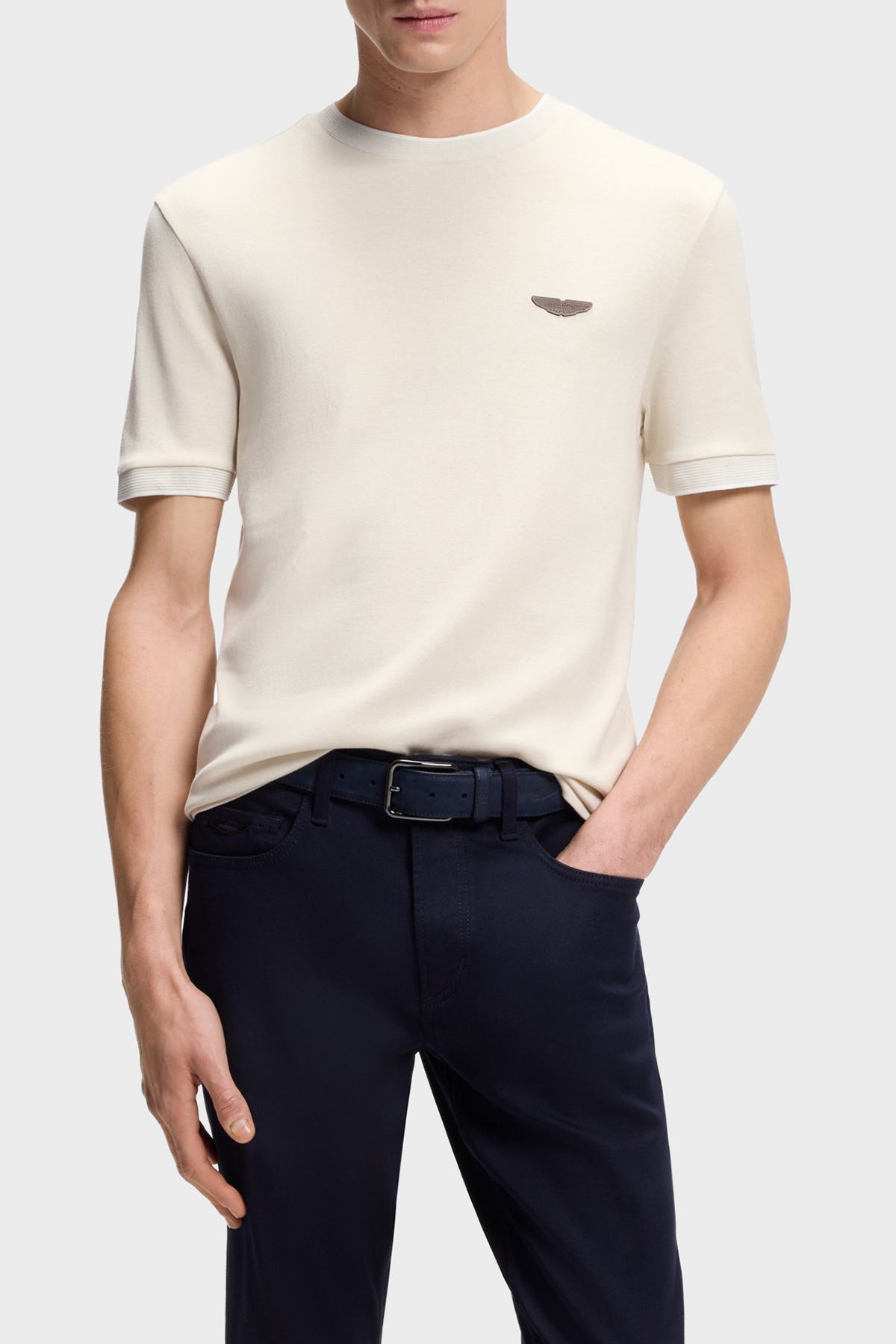 Boss Pamuk ve Yün Karışımlı Regular Fit Bisiklet Yaka Erkek T Shirt 50553812 118 BEJ