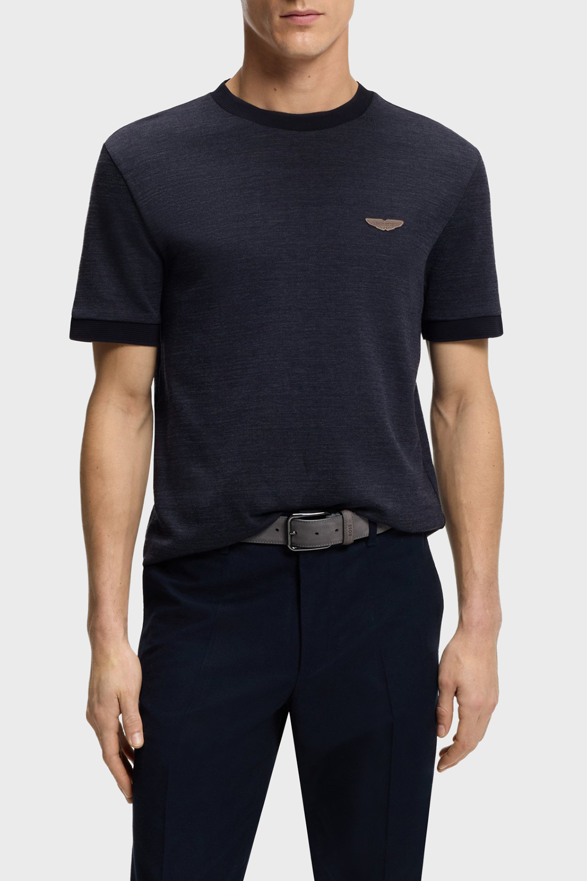 Boss Pamuk ve Yün Karışımlı Regular Fit Bisiklet Yaka Erkek T Shirt 50553812 404 LACİVERT