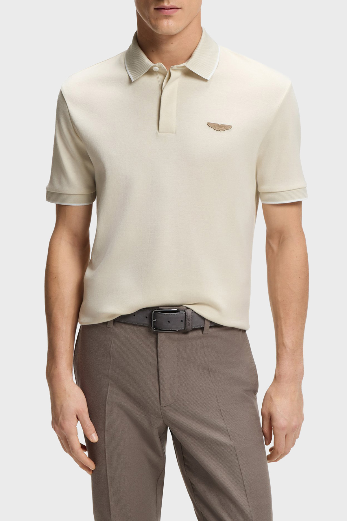 Boss Pamuk ve Yün Karışımlı Regular Fit Logolu Düğmeli Erkek Polo 50553789 118 BEJ