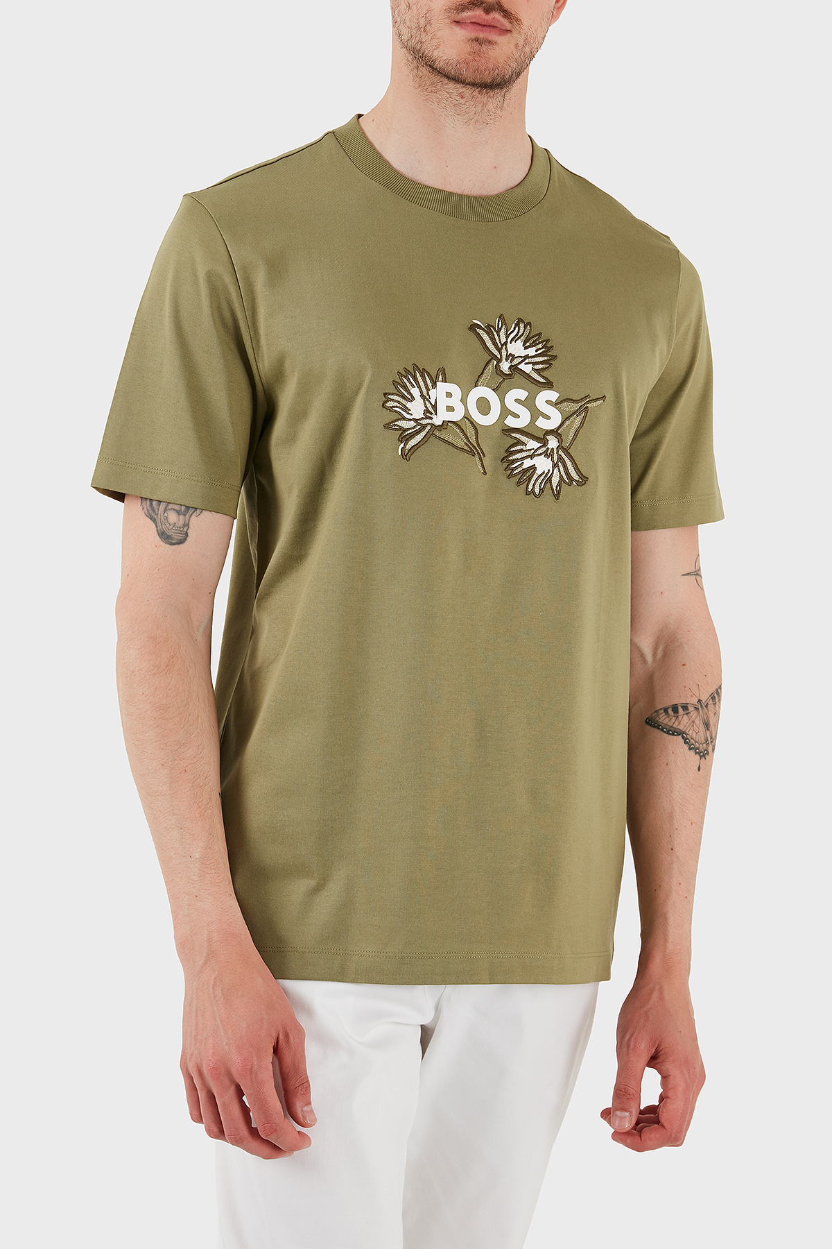 Boss Pamuklu İşleme Detaylı Regular Fit Bisiklet Yaka Erkek T Shirt 50536796 311 AÇIK YEŞİL