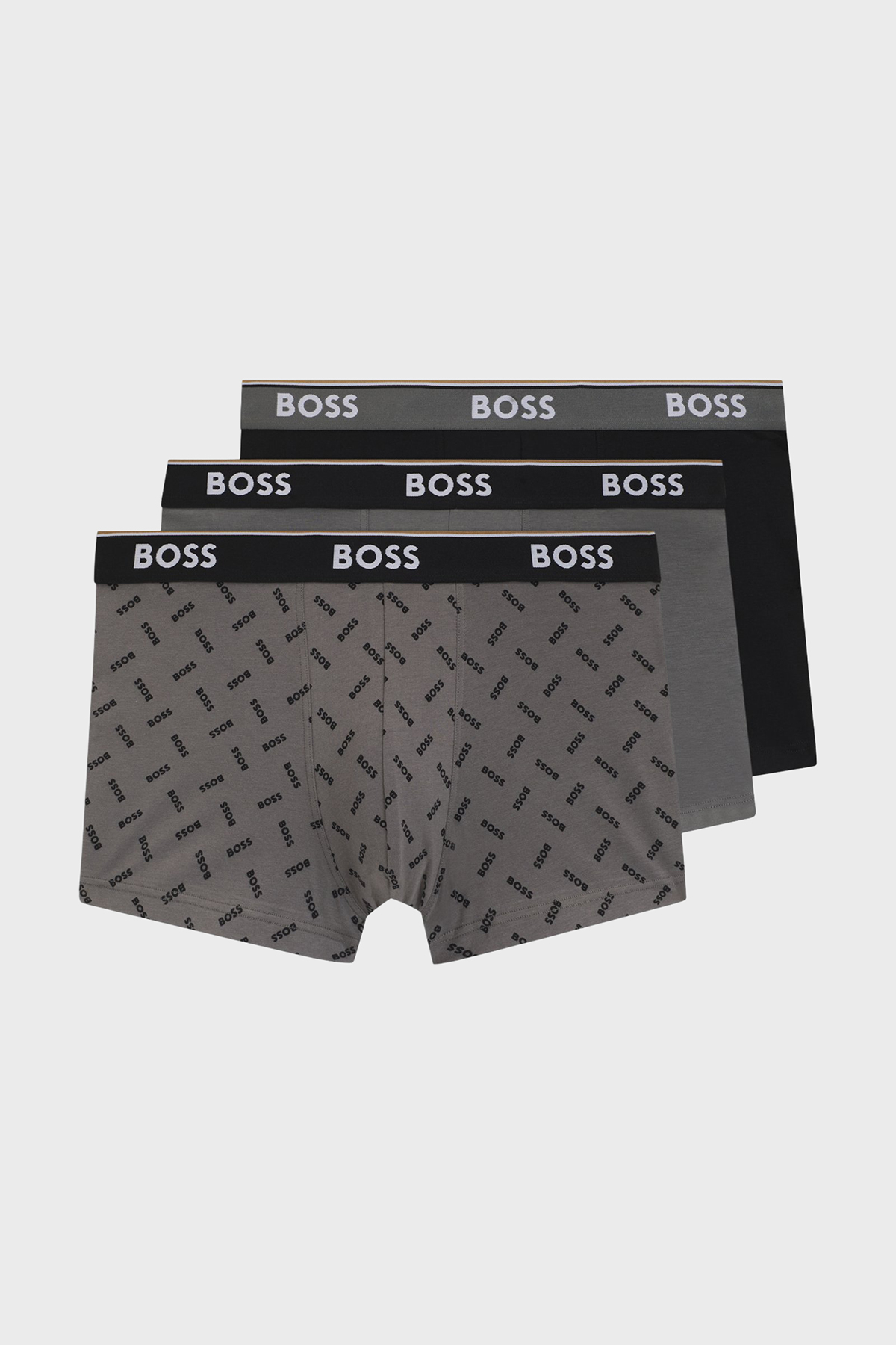 Boss Pamuklu Logolu 3 Pack Erkek Boxer 50554443 060 GRİ-SİYAH-GRİ