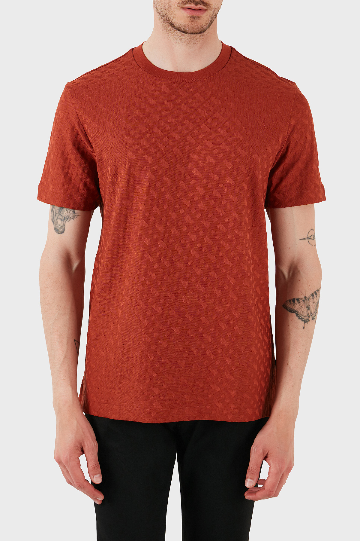 Boss Pamuklu Monogram Logo Baskılı Regular Fit Bisiklet Yaka Erkek T Shirt 50537131 806 KİREMİT