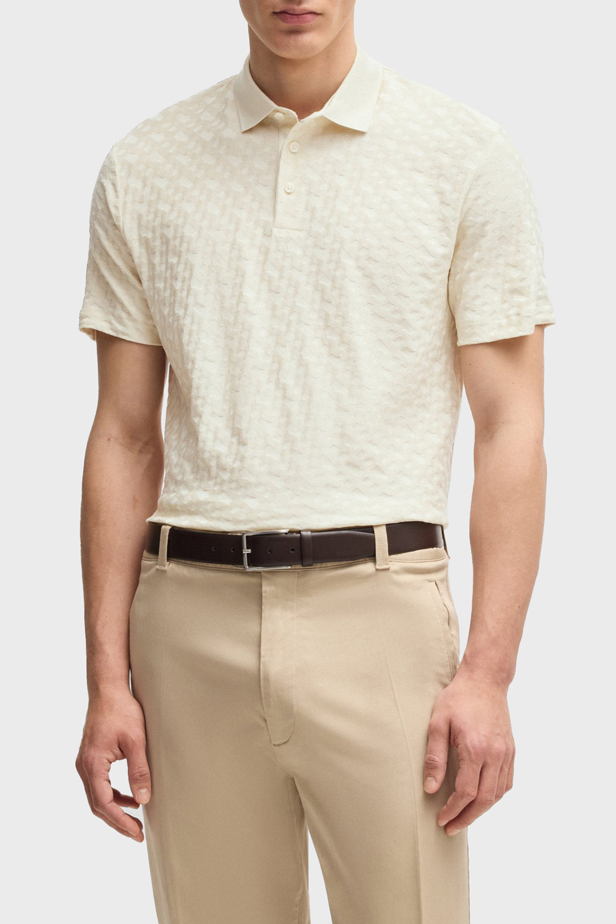 Boss Pamuklu Monogram Logo Baskılı Regular Fit Düğmeli Erkek Polo Yaka T Shirt 50537132 131 BEJ