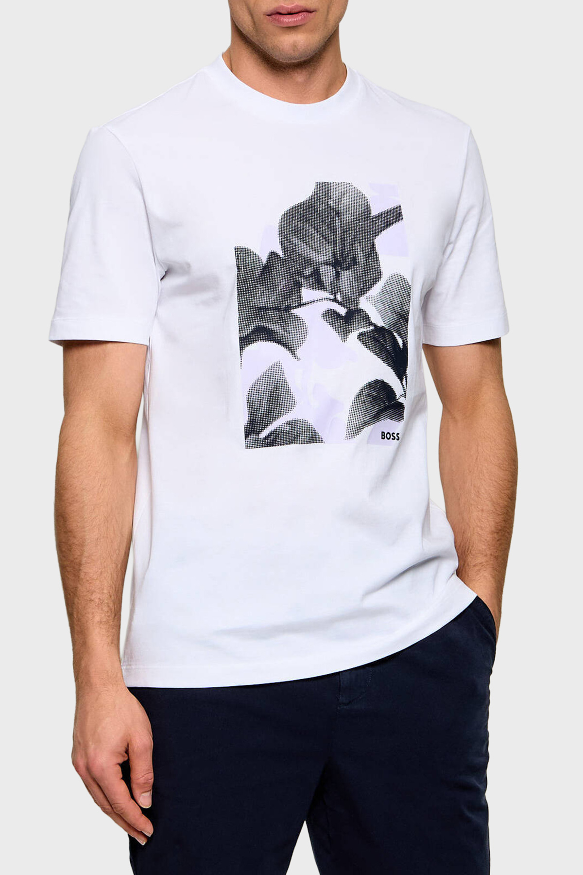 Boss Pamuklu Regular Fit Baskılı Bisiklet Yaka Erkek T Shirt 50559754 100 BEYAZ