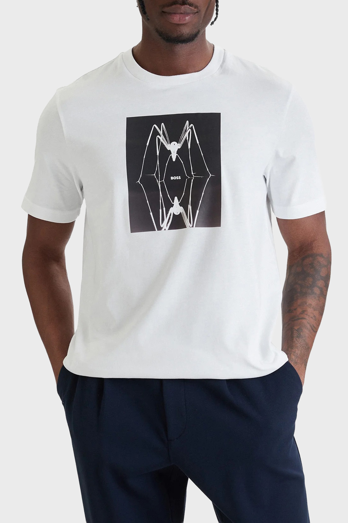 Boss Pamuklu Regular Fit Baskılı Bisiklet Yaka Erkek T Shirt 50561861 100 BEYAZ