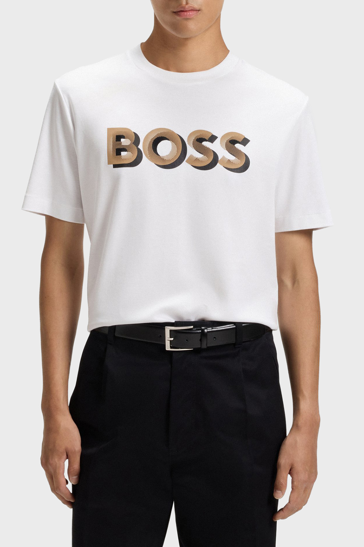 Boss Pamuklu Regular Fit Bisiklet Yaka Logolu Erkek T Shirt 50551902 100 BEYAZ