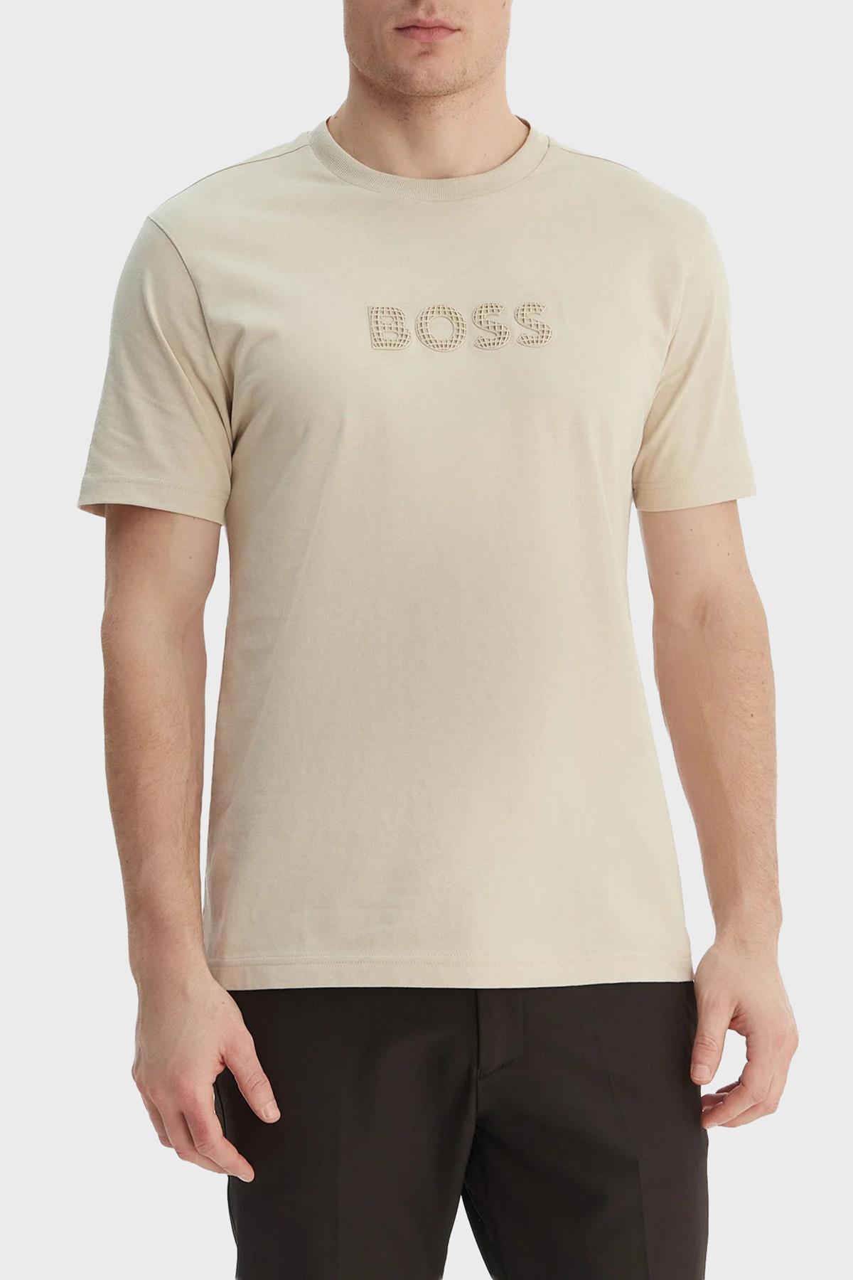 Boss Pamuklu Regular Fit Logo Detaylı Bisiklet Yaka Erkek T Shirt 50559361 272 BEJ
