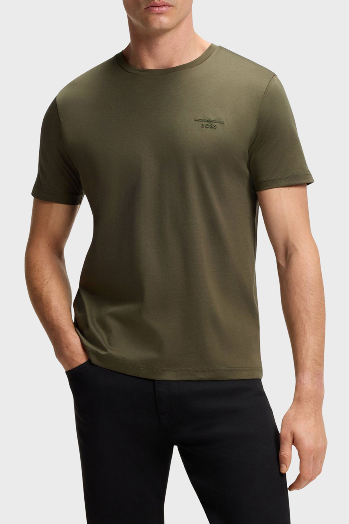 Boss Pamuklu Regular Fit Logolu Bisiklet Yaka Erkek T Shirt 50562696 347 HAKİ