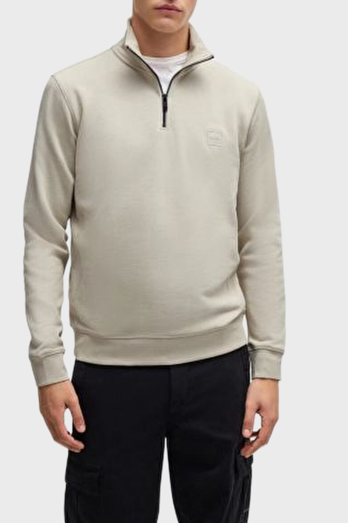 Boss Pamuklu Regular Fit Yarım Fermuarlı Dik Yaka Erkek Sweat 50468926 271 BEJ