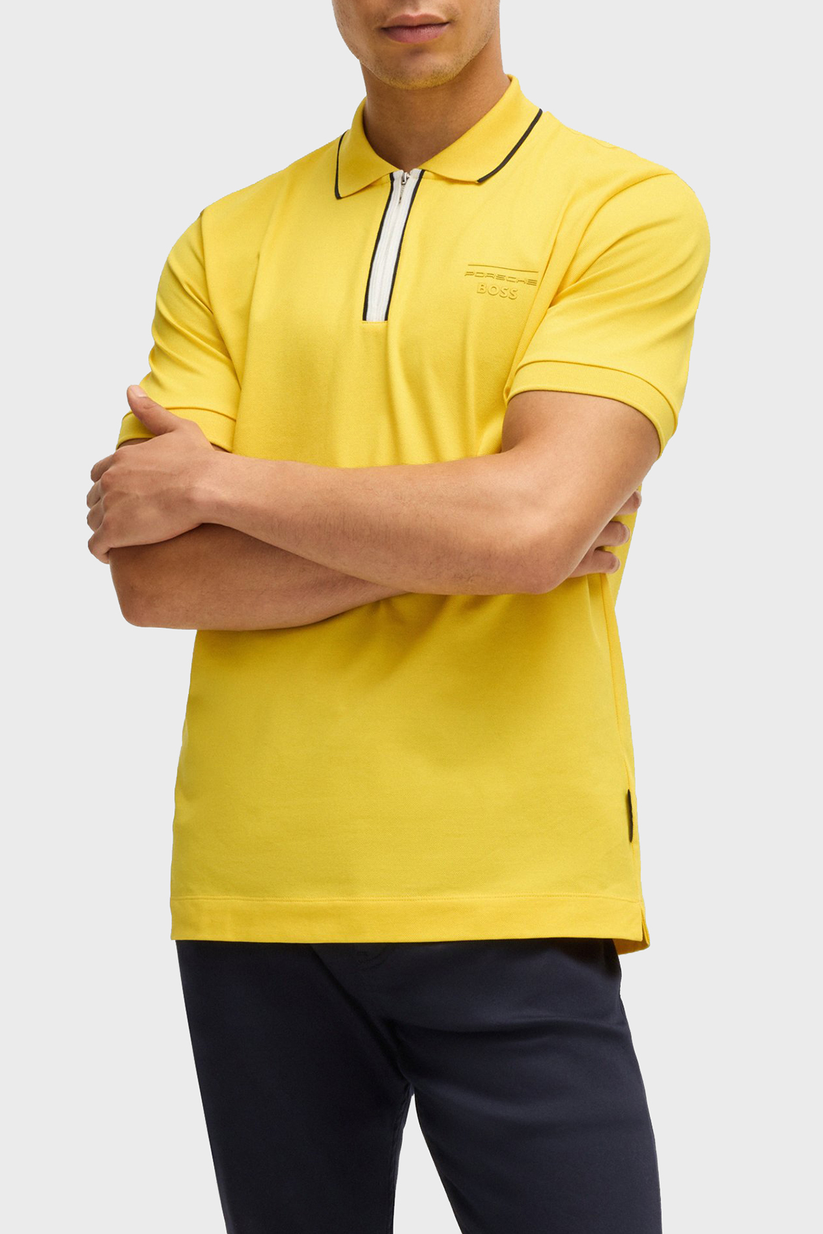 Boss Pamuklu Regular Fit Yarım Fermuarlı Erkek Polo Yaka T Shirt 50531463 725 SARI