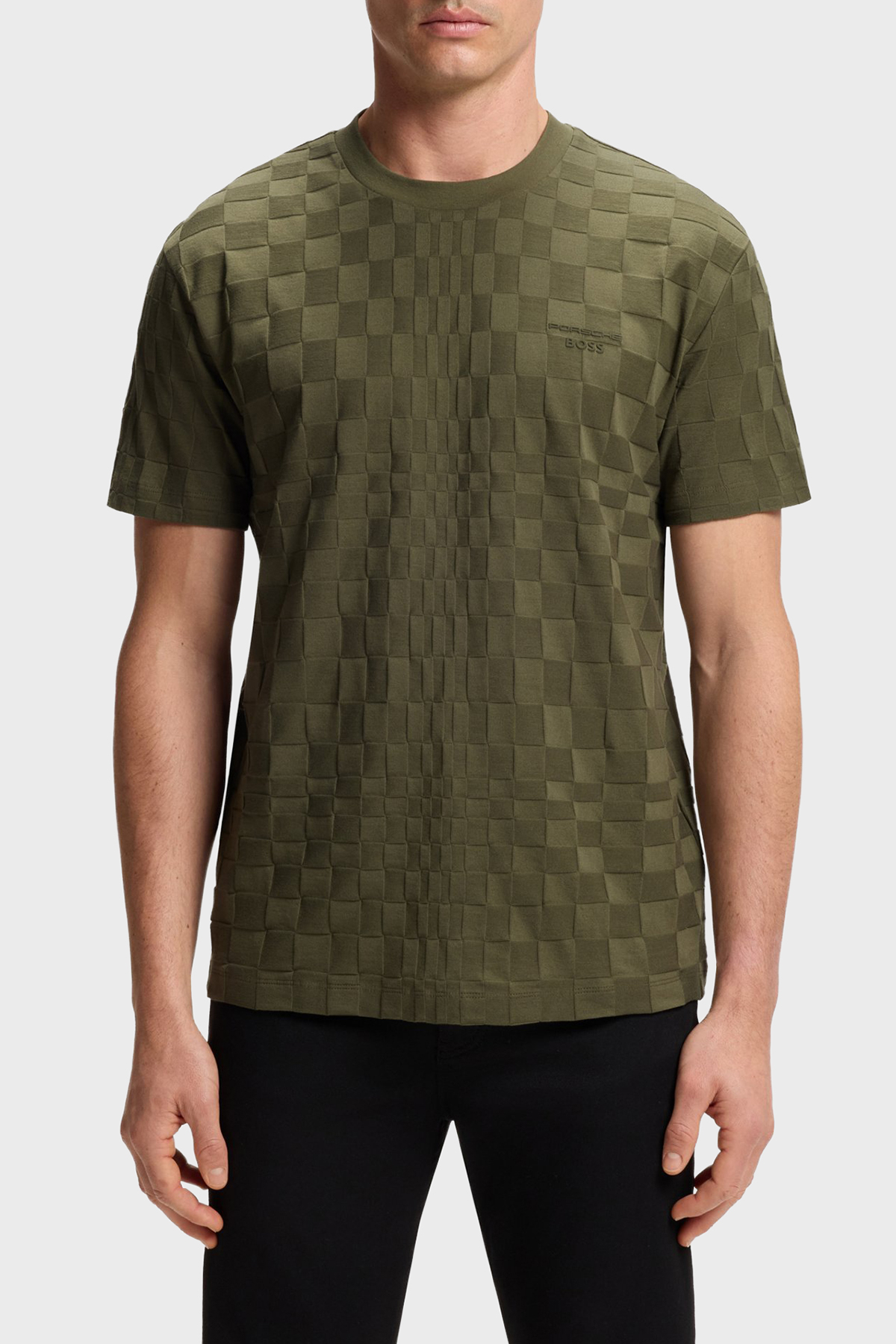 Boss Pamuklu Relaxed Fit Bisiklet Yaka Jakarlı Erkek T Shirt 50559821 347 HAKİ