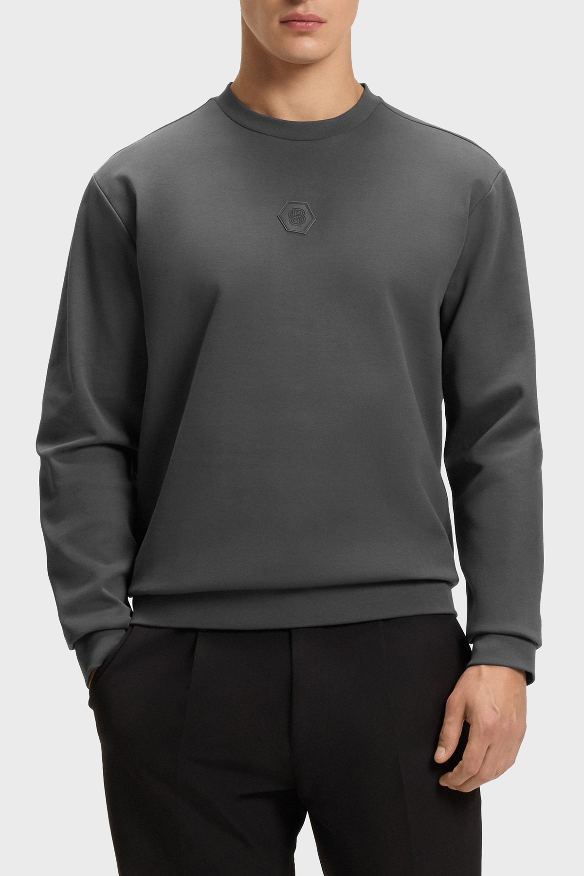 Boss Pamuklu Relaxed Fit Bisiklet Yaka Logolu Erkek Sweat 50543859 027 KOYU GRİ