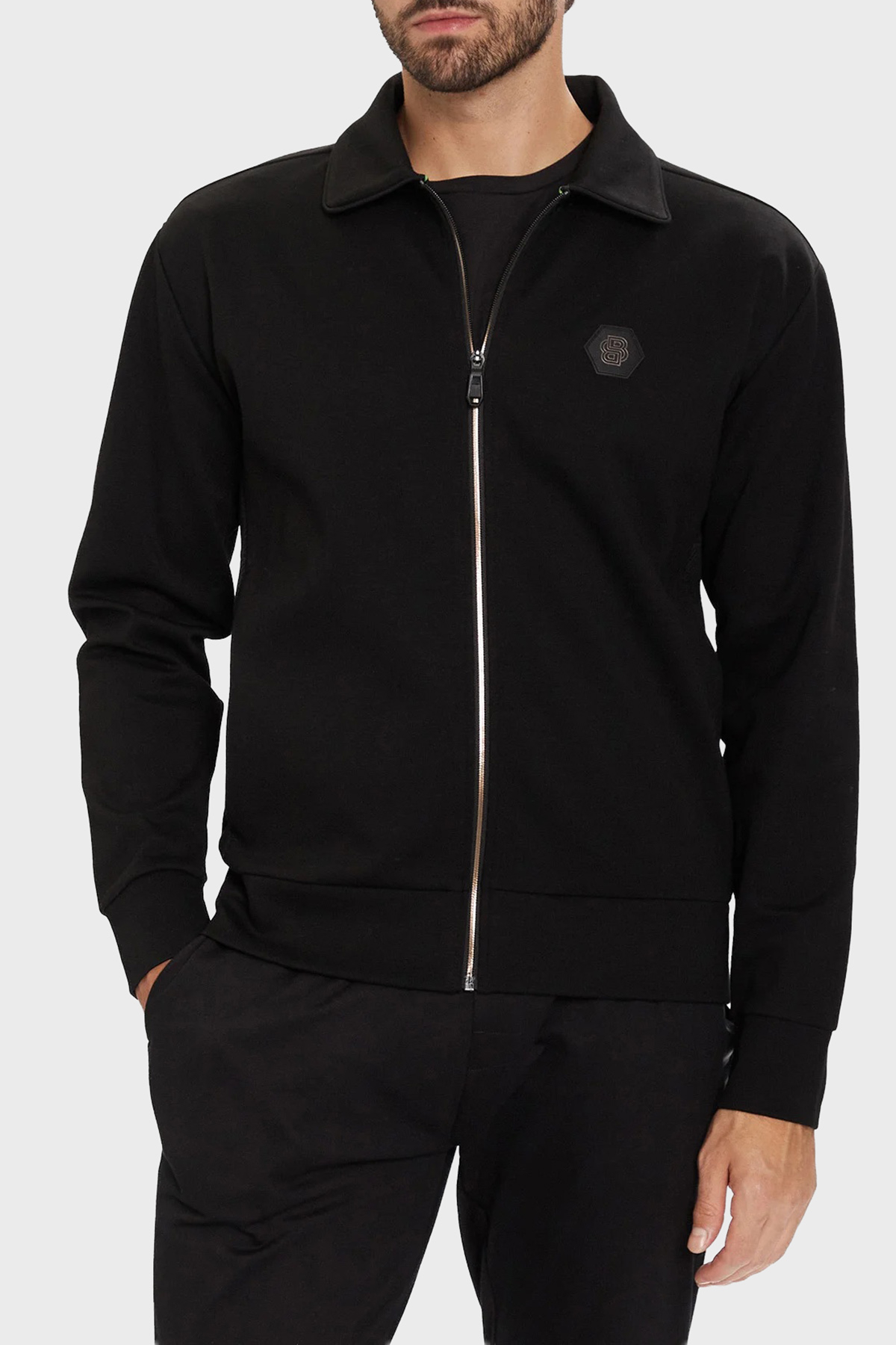 Boss Pamuklu Relaxed Fit Ceket Yaka Logolu Fermuarlı Erkek Sweat 50543881 001 SİYAH