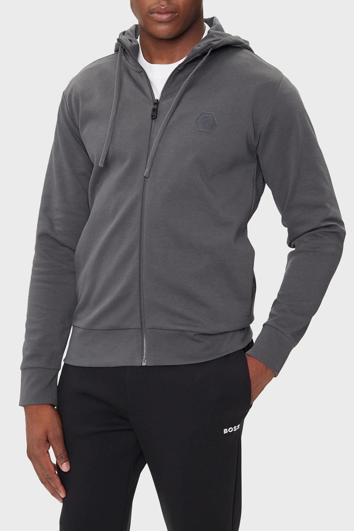Boss Pamuklu Relaxed Fit Kapüşonlu Fermuarlı Erkek Sweat 50545581 027 KOYU GRİ