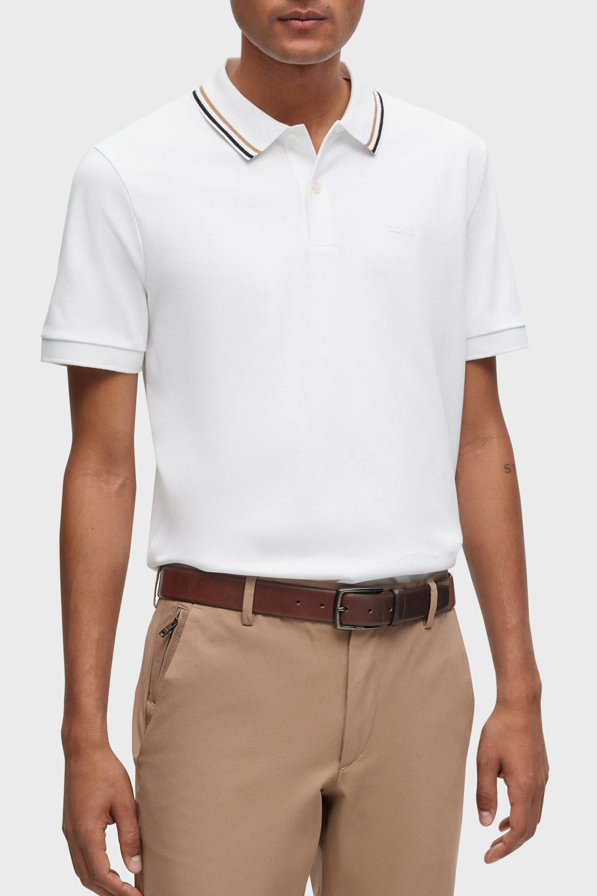 Boss Pamuklu Slim Fit Düğmeli Erkek Polo Yaka T Shirt 50469360 100 BEYAZ