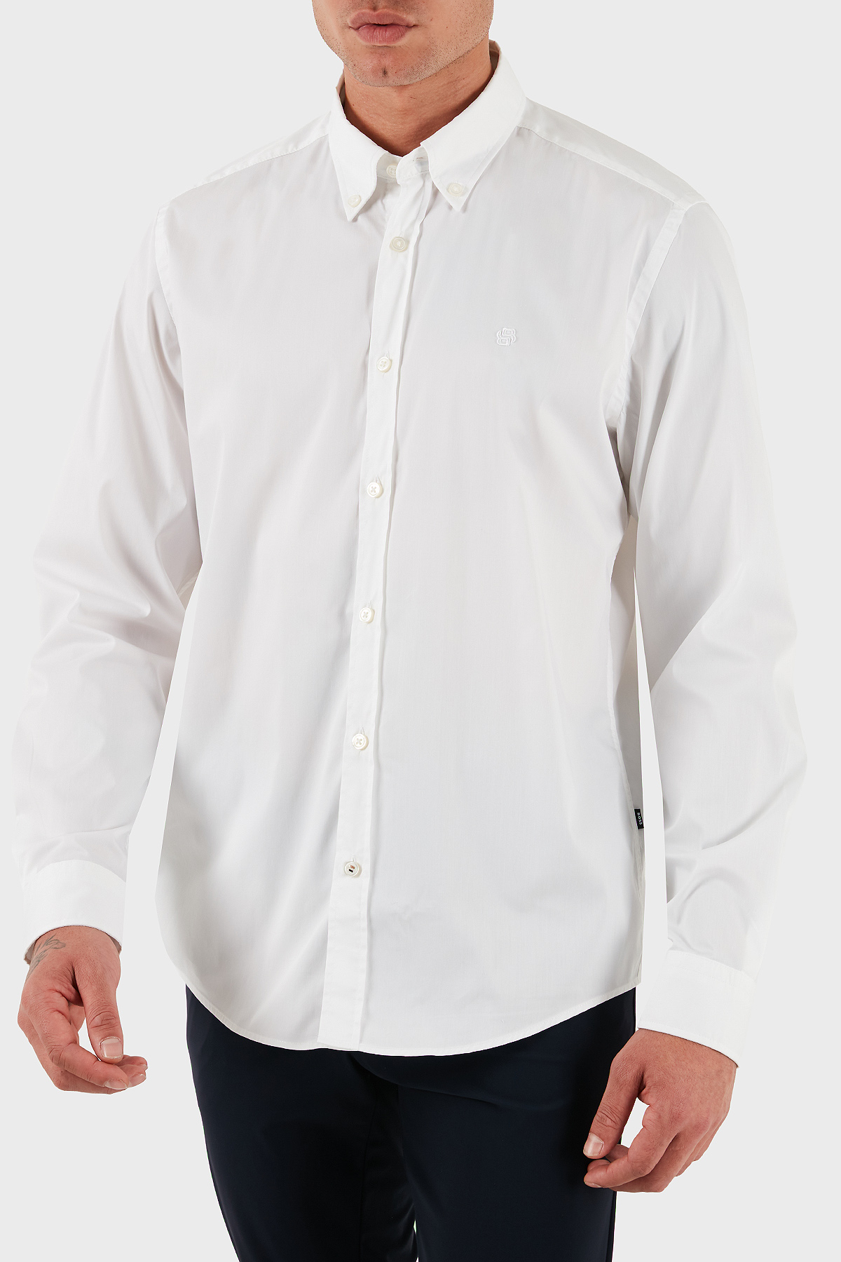 Boss Pamuklu Slim Fit Düğmeli Yaka Uzun Kollu Erkek Gömlek 50545227 100 BEYAZ