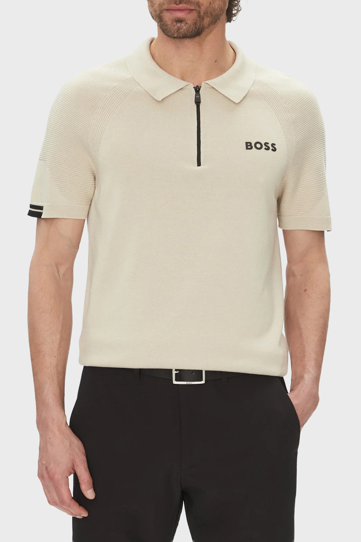 Boss Pamuklu Slim Fit Yarım Fermuarlı Erkek Polo Yaka T Shirt 50537146 284 BEJ
