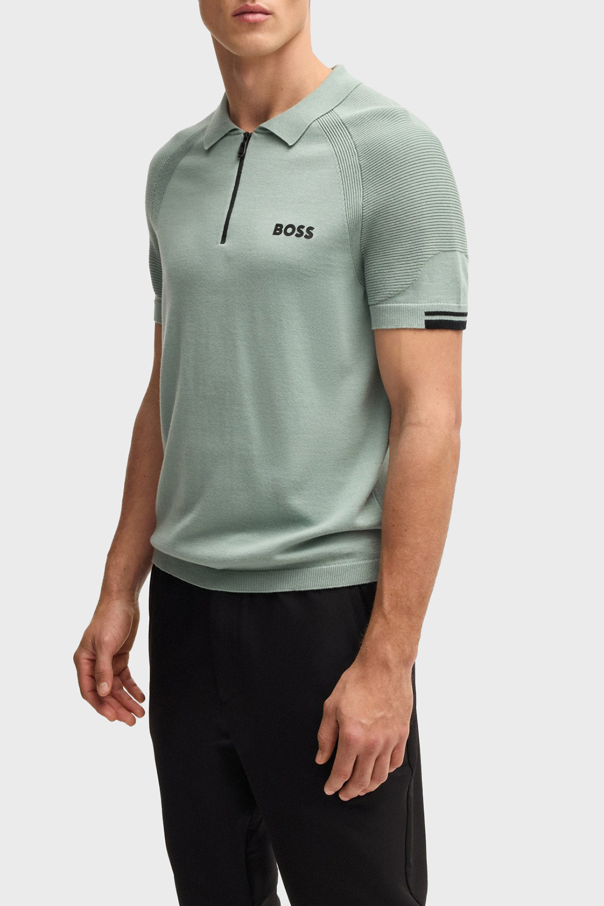 Boss Pamuklu Slim Fit Yarım Fermuarlı Erkek Polo Yaka T Shirt 50537146 357 AÇIK YEŞİL