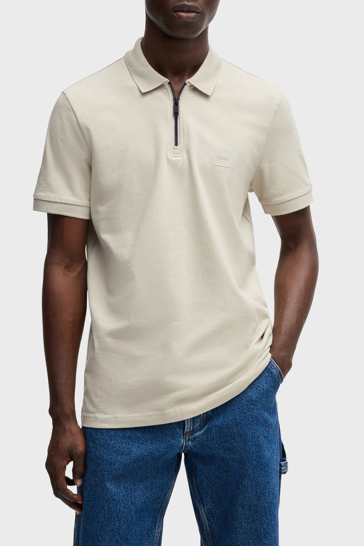 Boss Pamuklu Slim Fit Yarım Fermuarlı Erkek Polo Yaka T Shirt 50537507 271 GRİ