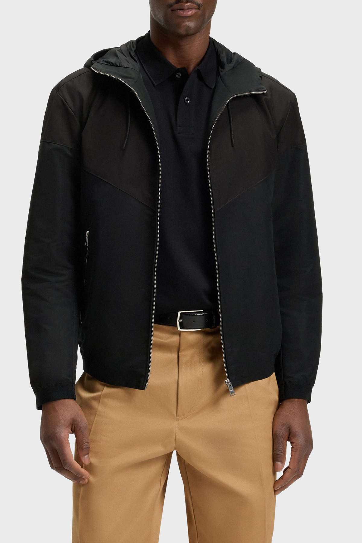 Boss Poplin Kumaş Su İtici Regular Fit Kapüşonlu Yaka Erkek Ceket 50544135 001 SİYAH
