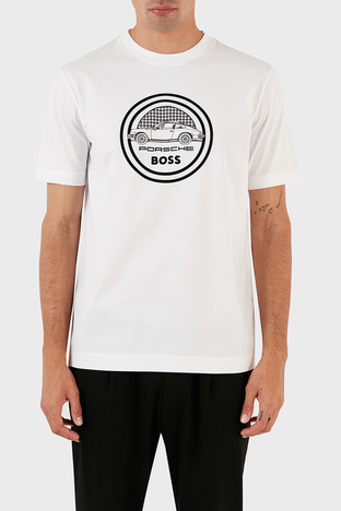 Boss Porsche % 100 Pamuk Regular Fit Bisiklet Yaka Erkek T Shirt 50496729 100 BEYAZ - Boss