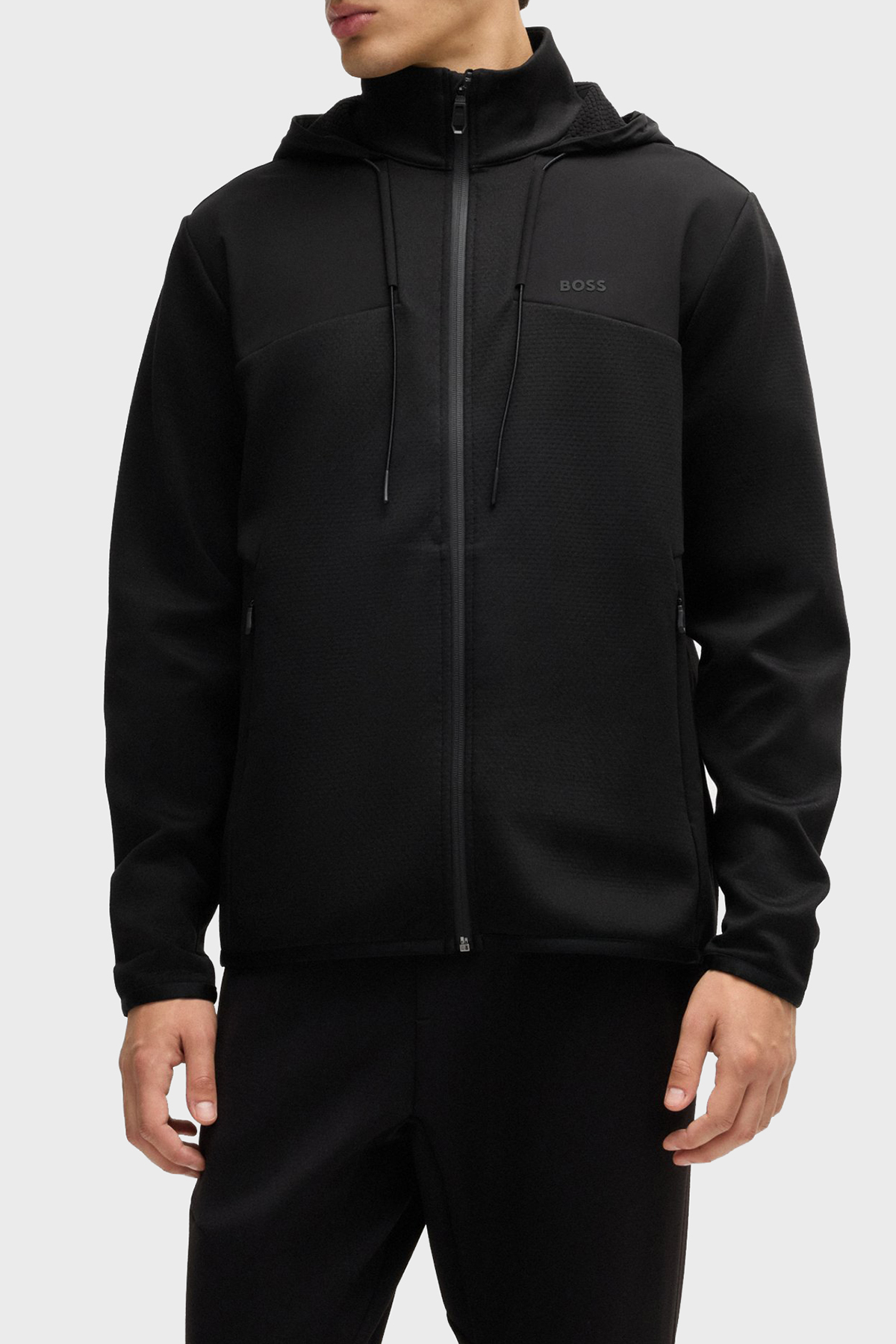 Boss Regular Fit Kapüşonlu Dik Yaka Fermuarlı Erkek Sweat 50523707 001 SİYAH
