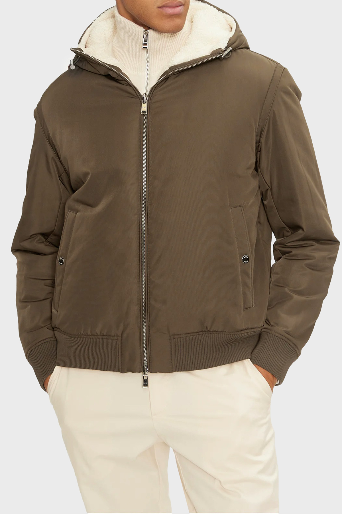 Boss Regular Fit Kapüşonlu Fermuarlı Çift Taraflı Erkek Ceket 50524669 361 HAKİ
