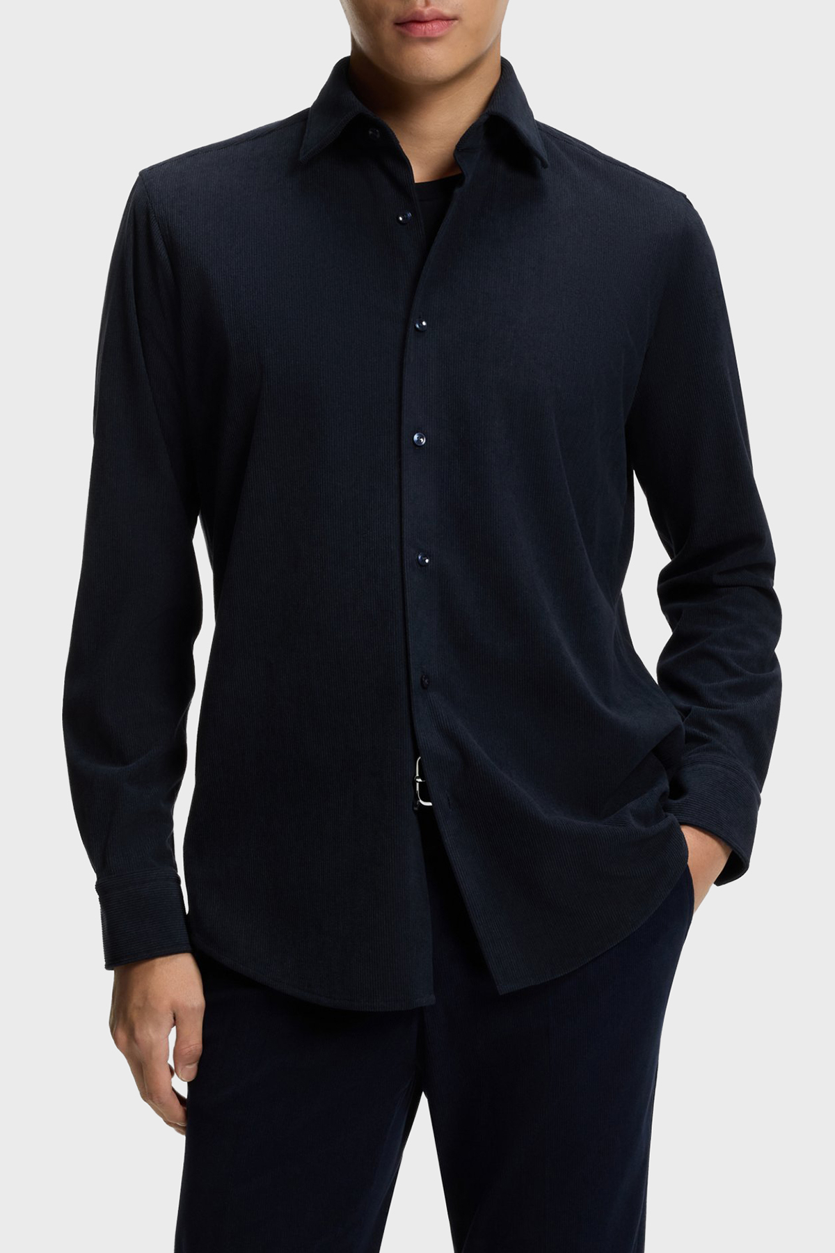 Boss Regular Fit Klasik Yaka Uzun Kollu Kadife Erkek Gömlek 50550679 404 LACİVERT