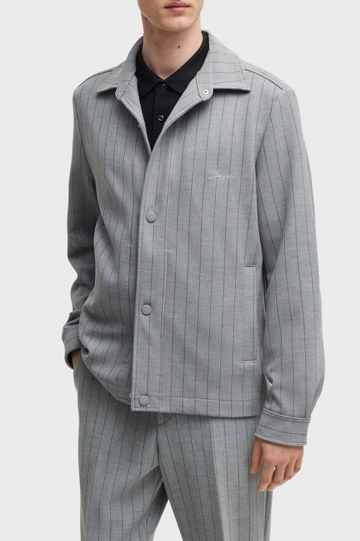 Boss Relaxed Fit Logolu Çizgili Erkek Ceket 50534987 030 GRİ