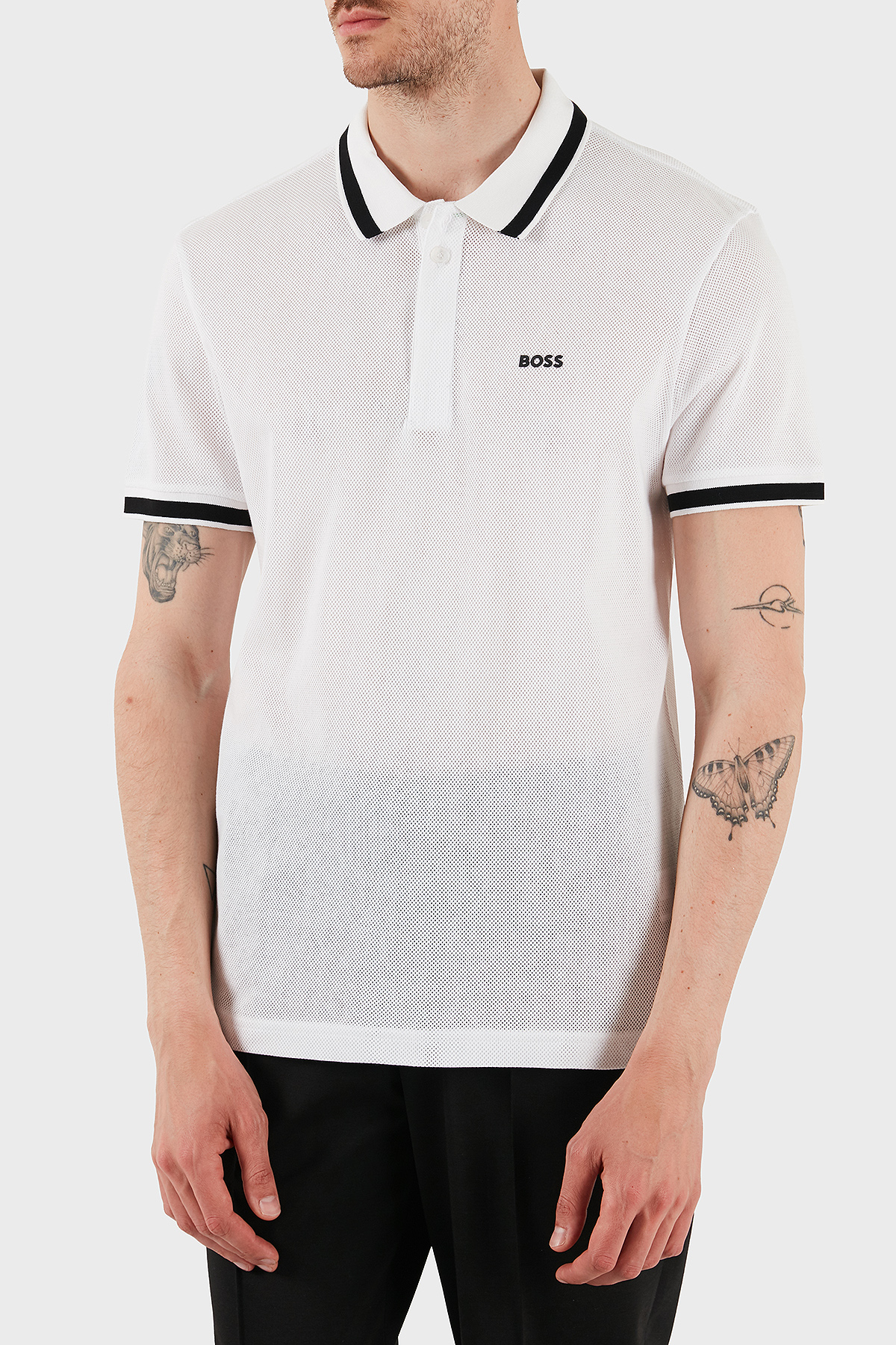 Boss Şerit Detaylı Pamuklu Regular Fit Düğmeli Erkek Polo Yaka T Shirt 50538160 100 BEYAZ