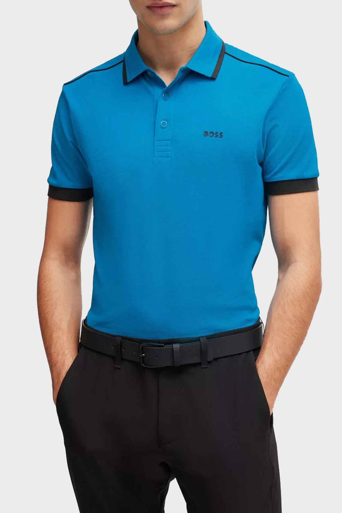 Boss Şeritli % 100 Pamuk Regular Fit Düğmeli Erkek Polo Yaka T Shirt 50512995 442 TURKUAZ