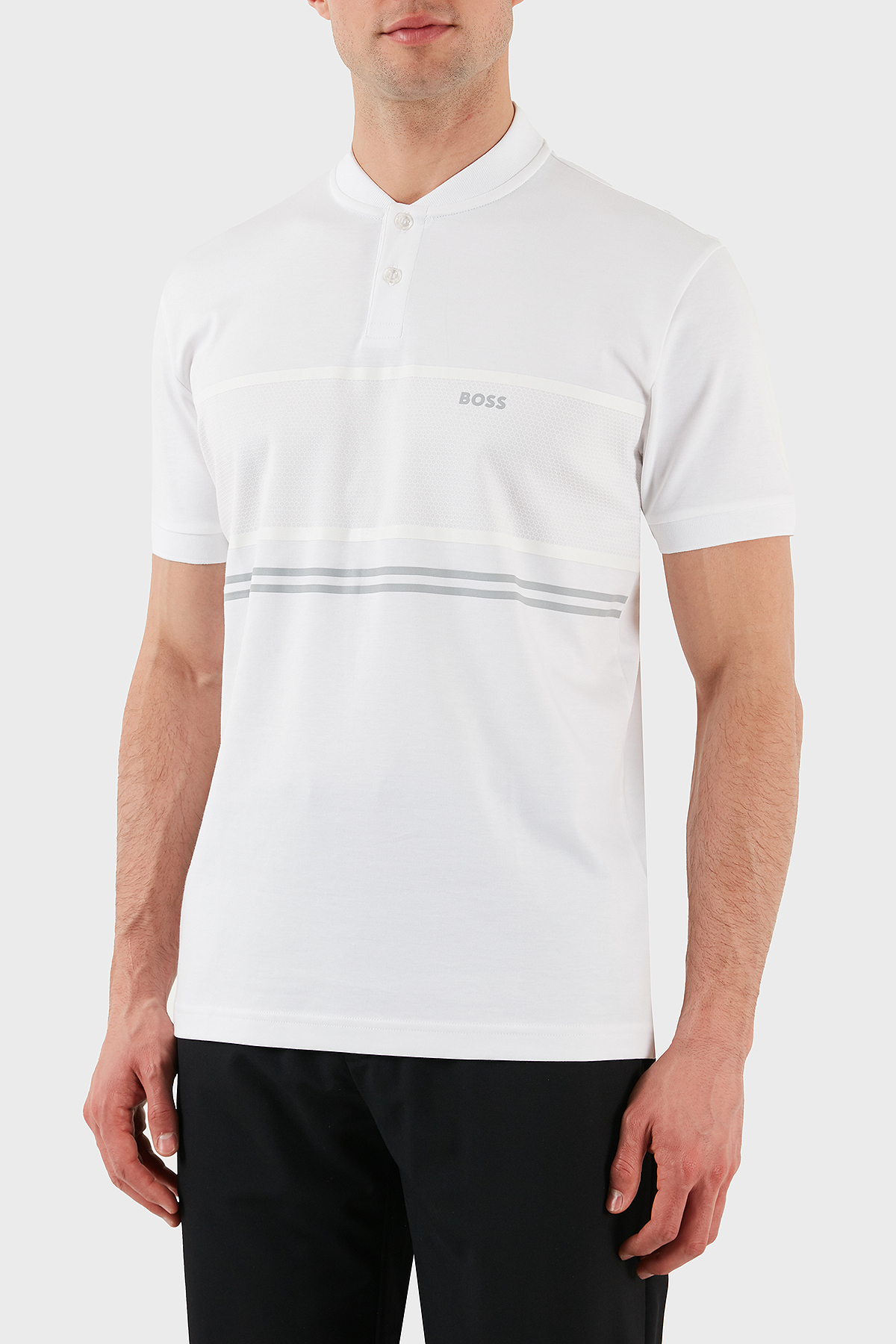 Boss Şeritli % 100 Pamuk Regular Fit Düğmeli Kolej Yaka Erkek T Shirt 50512996 100 BEYAZ
