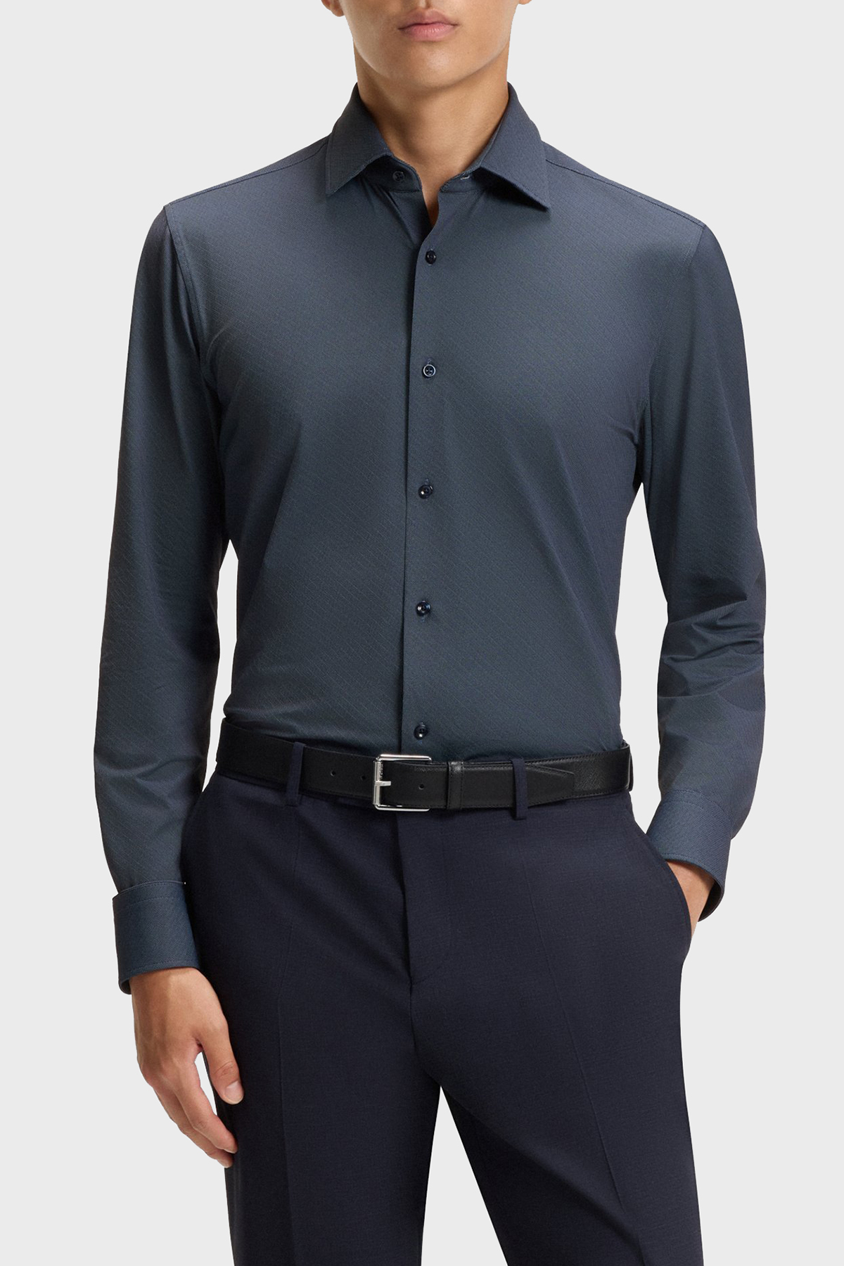 Boss Slim Fit  Yaka Uzun Kollu Erkek Gömlek 50545428 404 LACİVERT