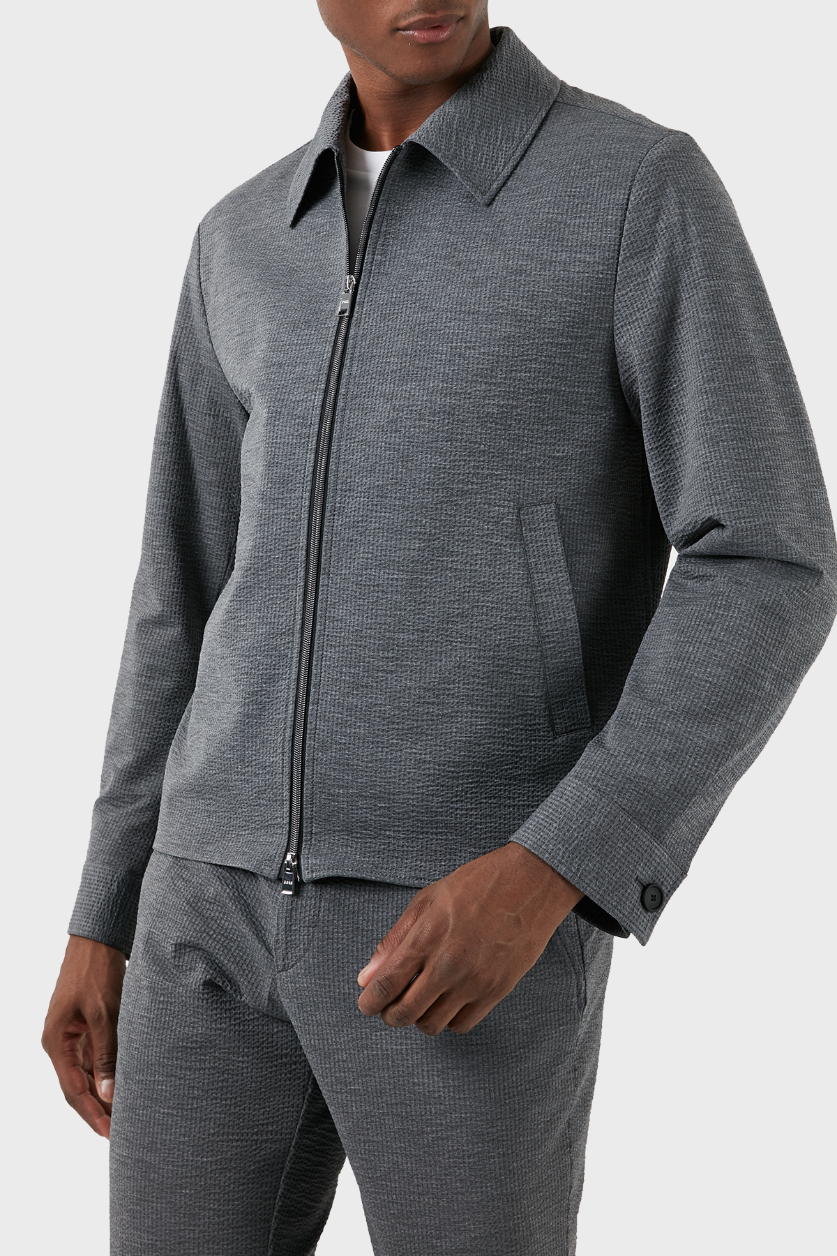 Boss Streç Gofre Slim Fit Fermuarlı Erkek Ceket 50514607 041 GRİ