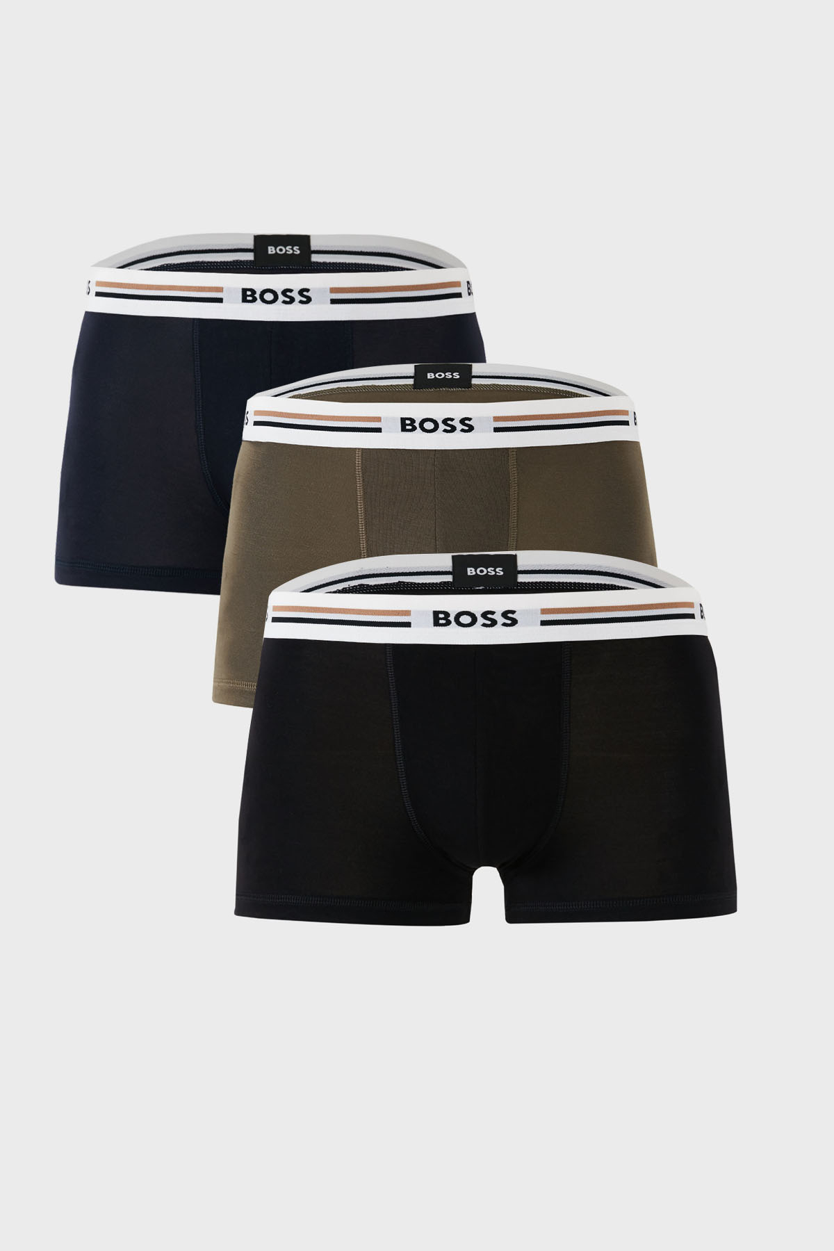 Boss Streç Logo Baskılı 3 Pack Erkek Boxer 50492200 964 Lacivert-Siyah-Haki