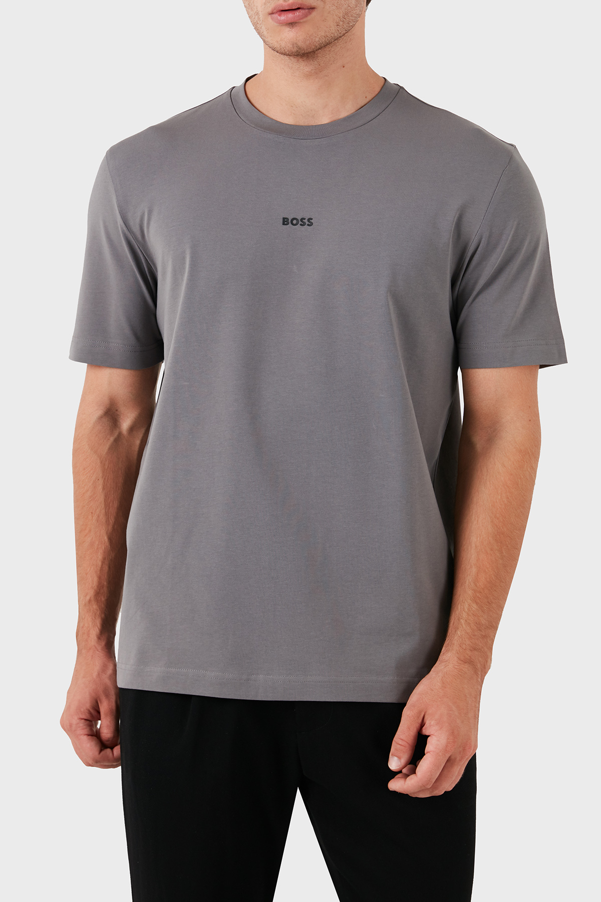 Boss Streç Pamuklu Bisiklet Yaka Erkek T Shirt 50473278 029 GRİ