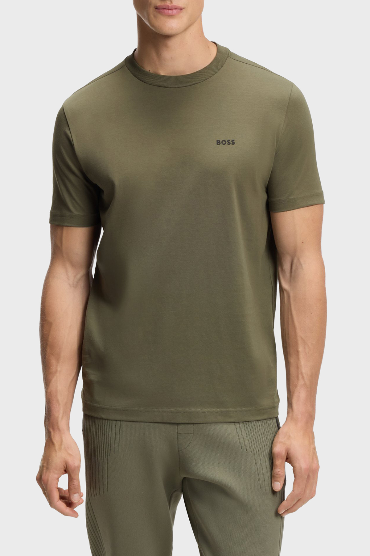 Boss Streç Pamuklu Regular Fit Bisiklet Yaka Erkek T Shirt 50506373 257 HAKİ