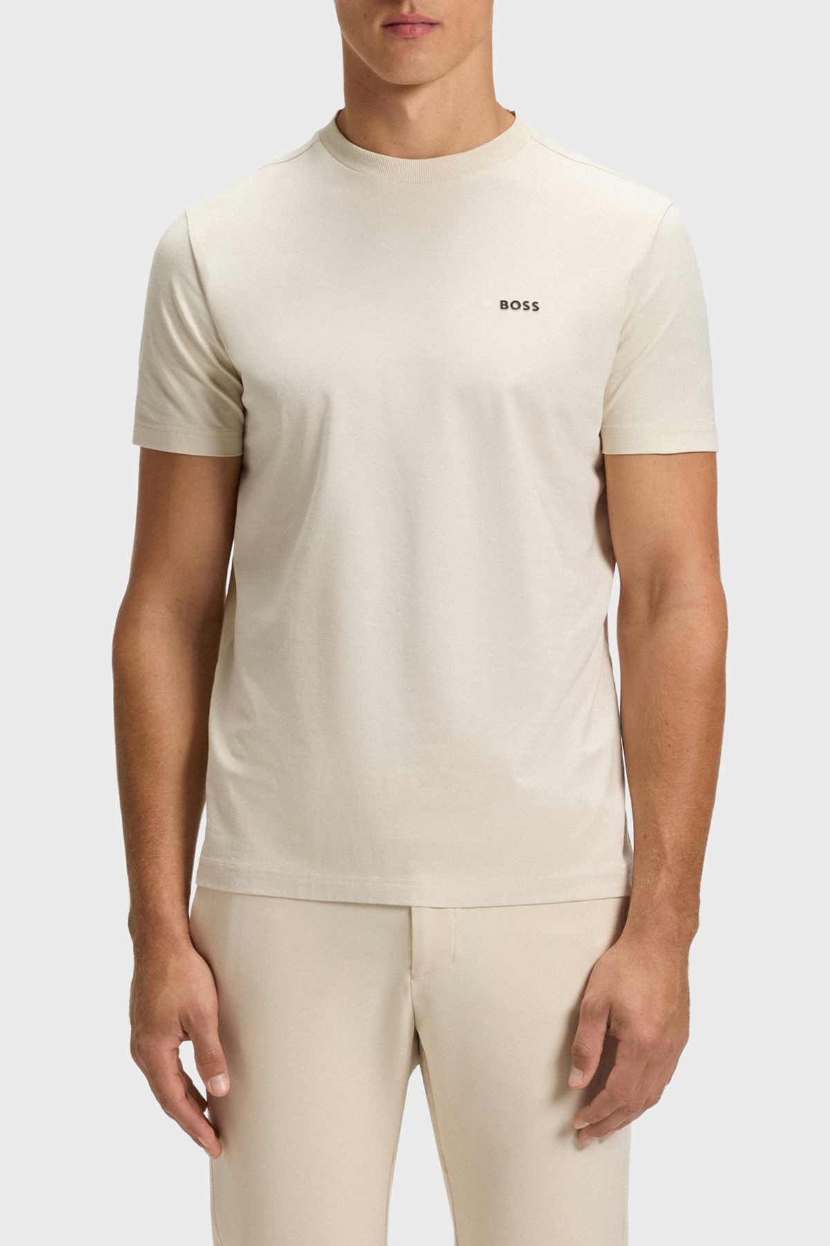 Boss Streç Pamuklu Regular Fit Bisiklet Yaka Erkek T Shirt 50506373 275 BEJ
