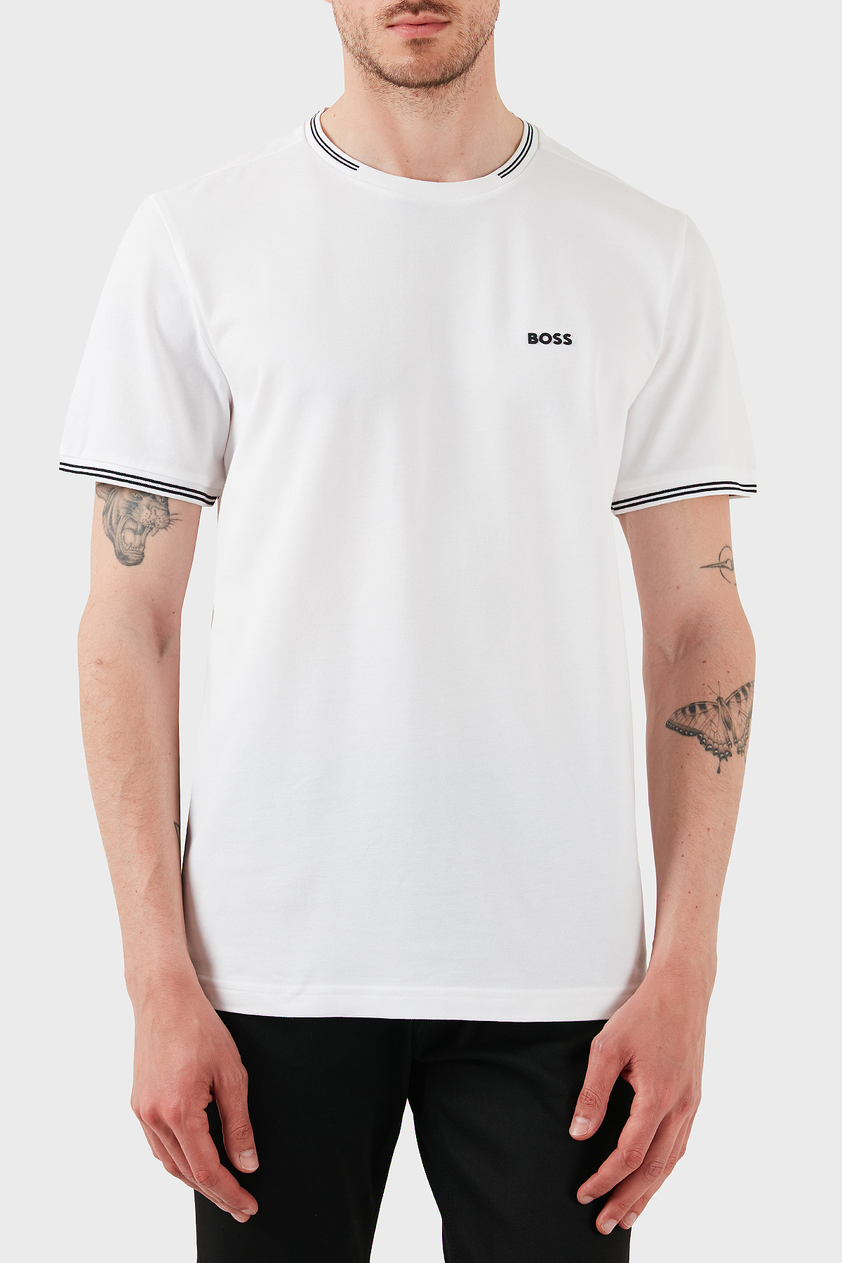 Boss Streç Pamuklu Regular Fit Bisiklet Yaka Erkek T Shirt 50521245 100 BEYAZ