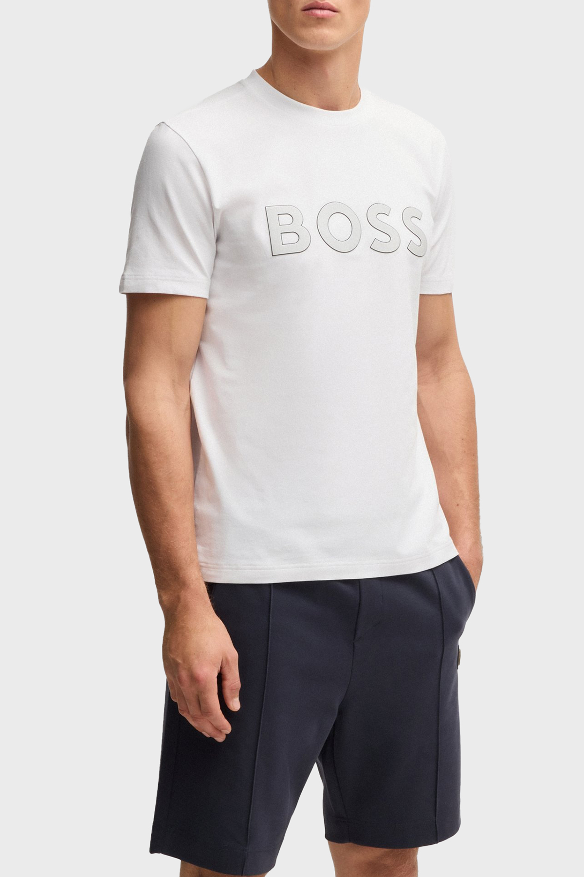 Boss Streç Pamuklu Regular Fit Büyük Logolu Erkek T Shirt 50535170 100 BEYAZ