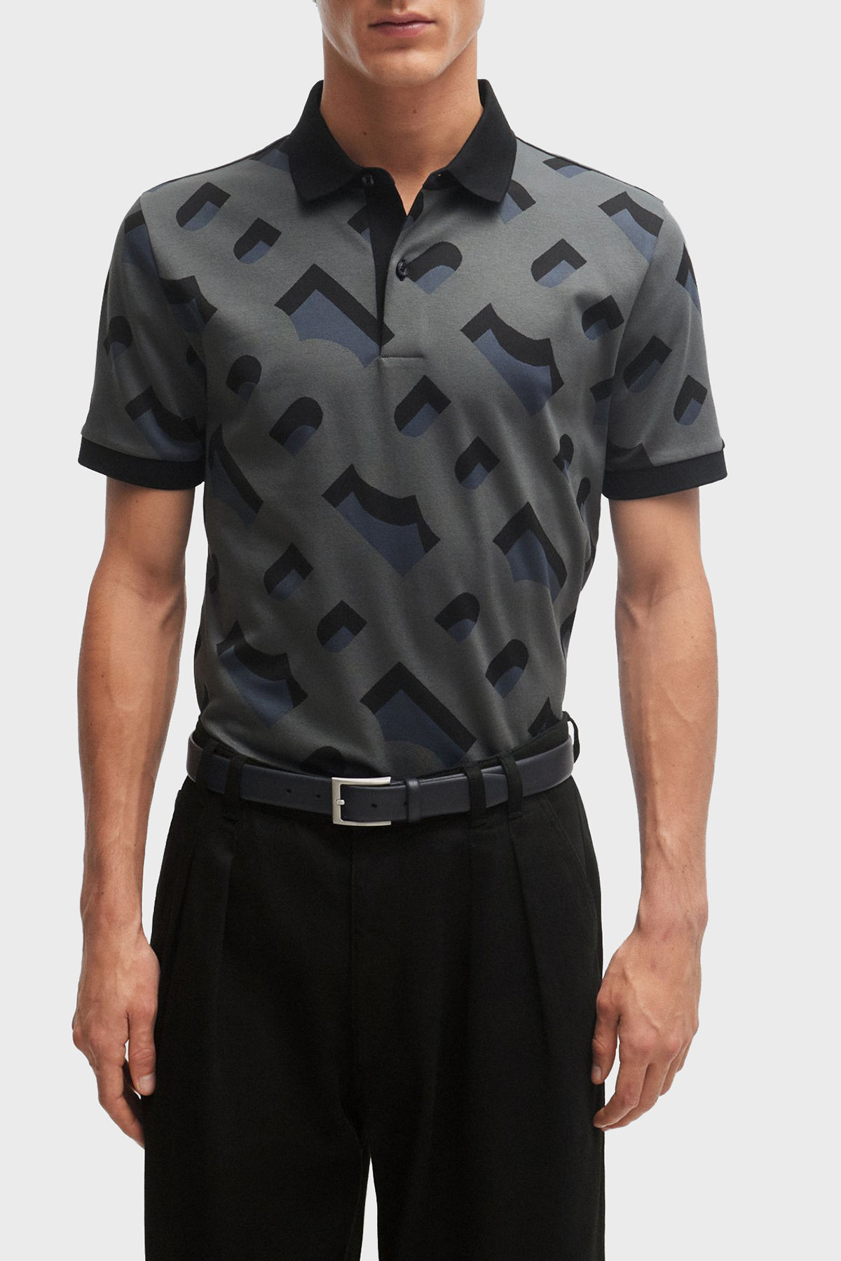 Boss Streç Pamuklu Regular Fit Erkek Polo Yaka T Shirt 50504131 001 GRİ-SİYAH