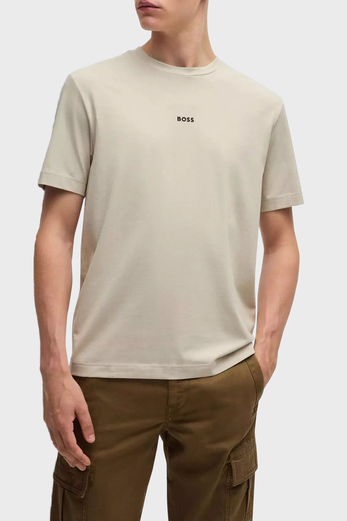 Boss Streç Pamuklu Relaxed Fit Bisiklet Yaka Erkek T Shirt 50473278 271 BEJ