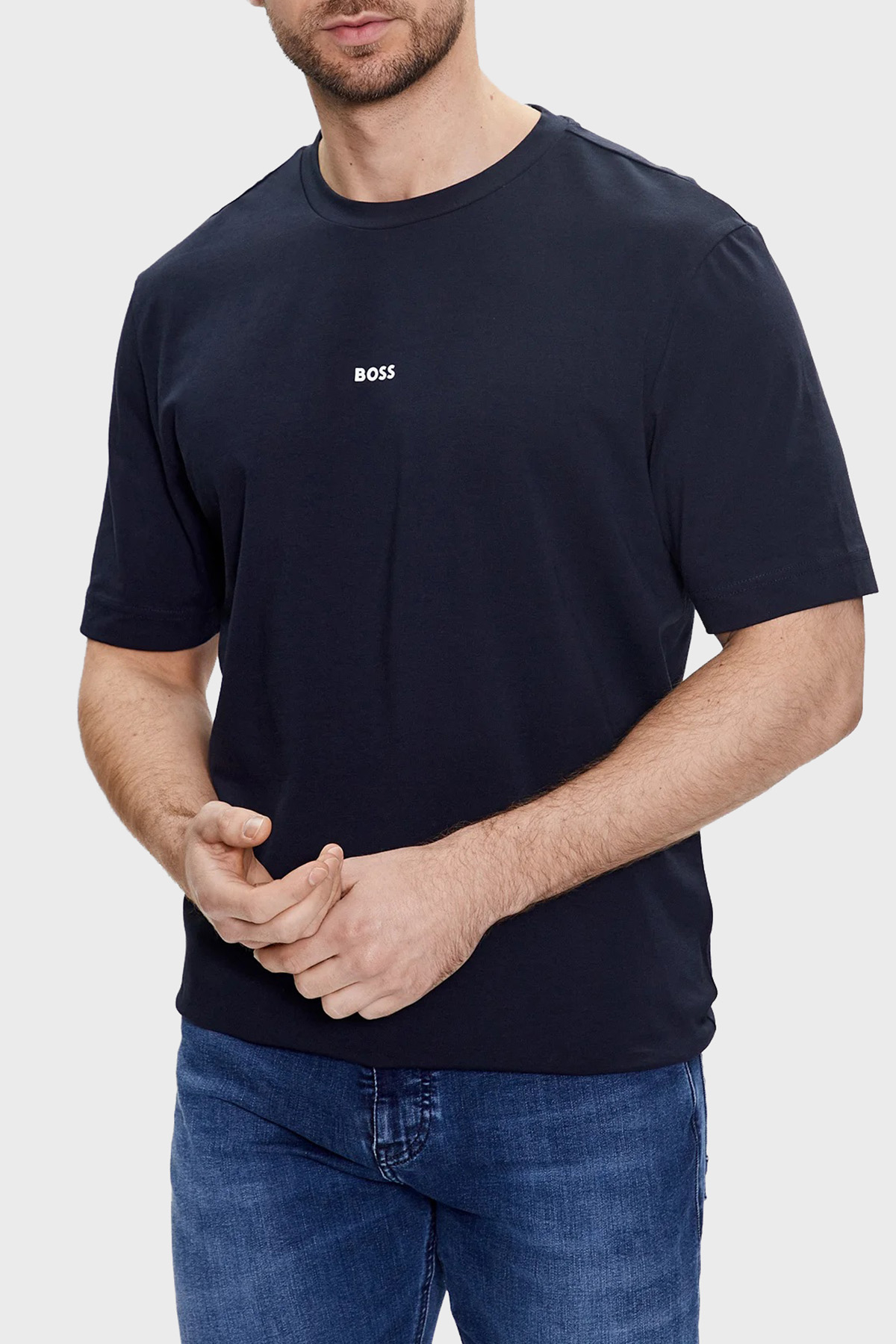 Boss Streç Pamuklu Relaxed Fit Bisiklet Yaka Erkek T Shirt 50473278 404 LACİVERT