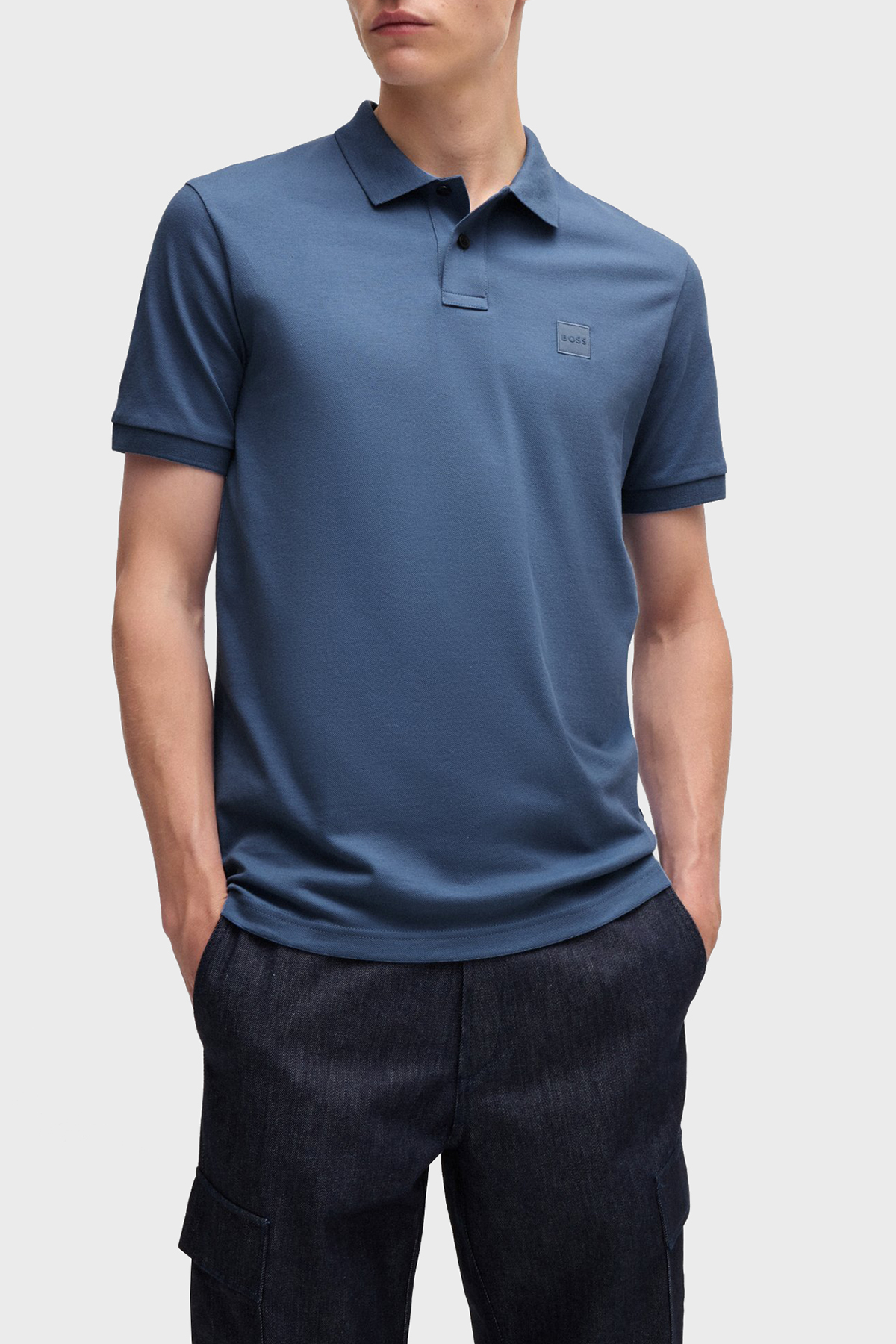 Boss Streç Pamuklu Slim Fit Düğmeli Polo Yaka Erkek T Shirt 50507803 466 LACİVERT