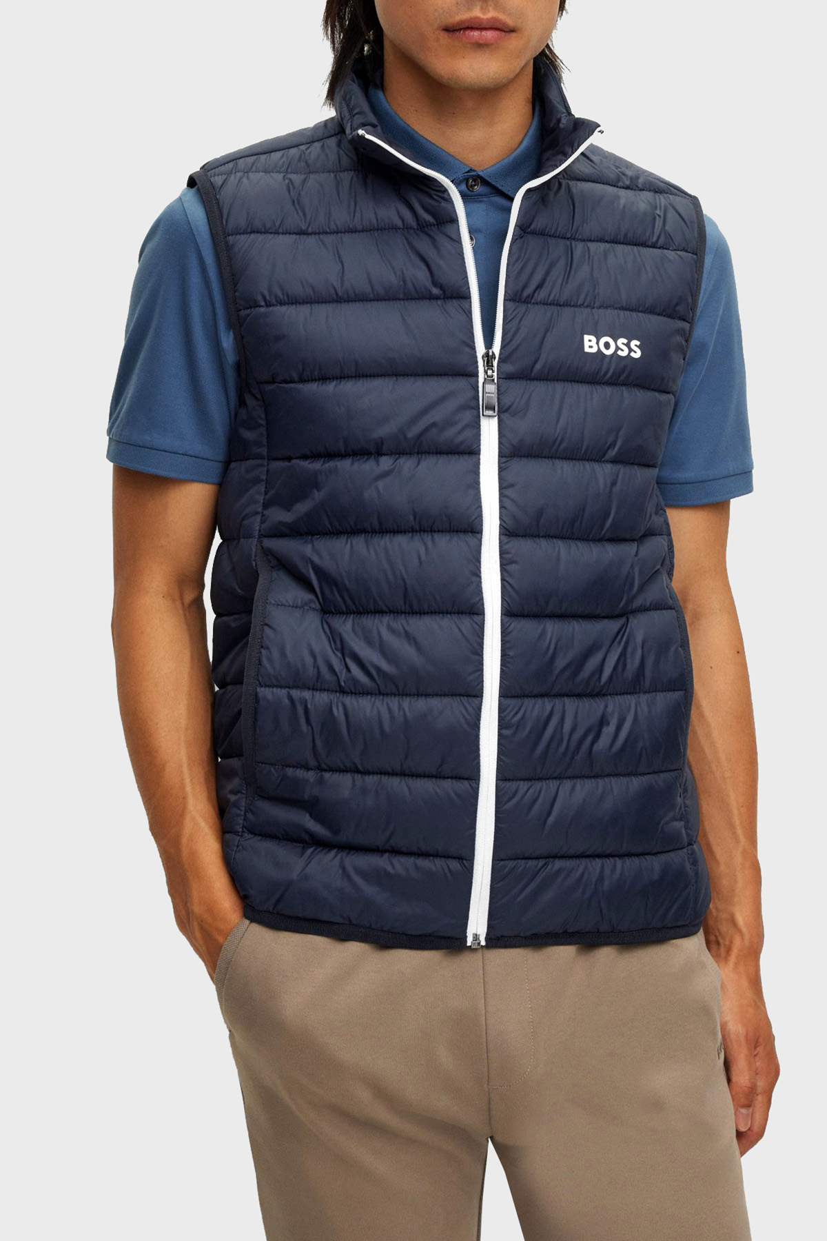 Boss Su Geçirmez Regular Fit Dik Yaka Erkek Yelek 50472473 402 LACİVERT