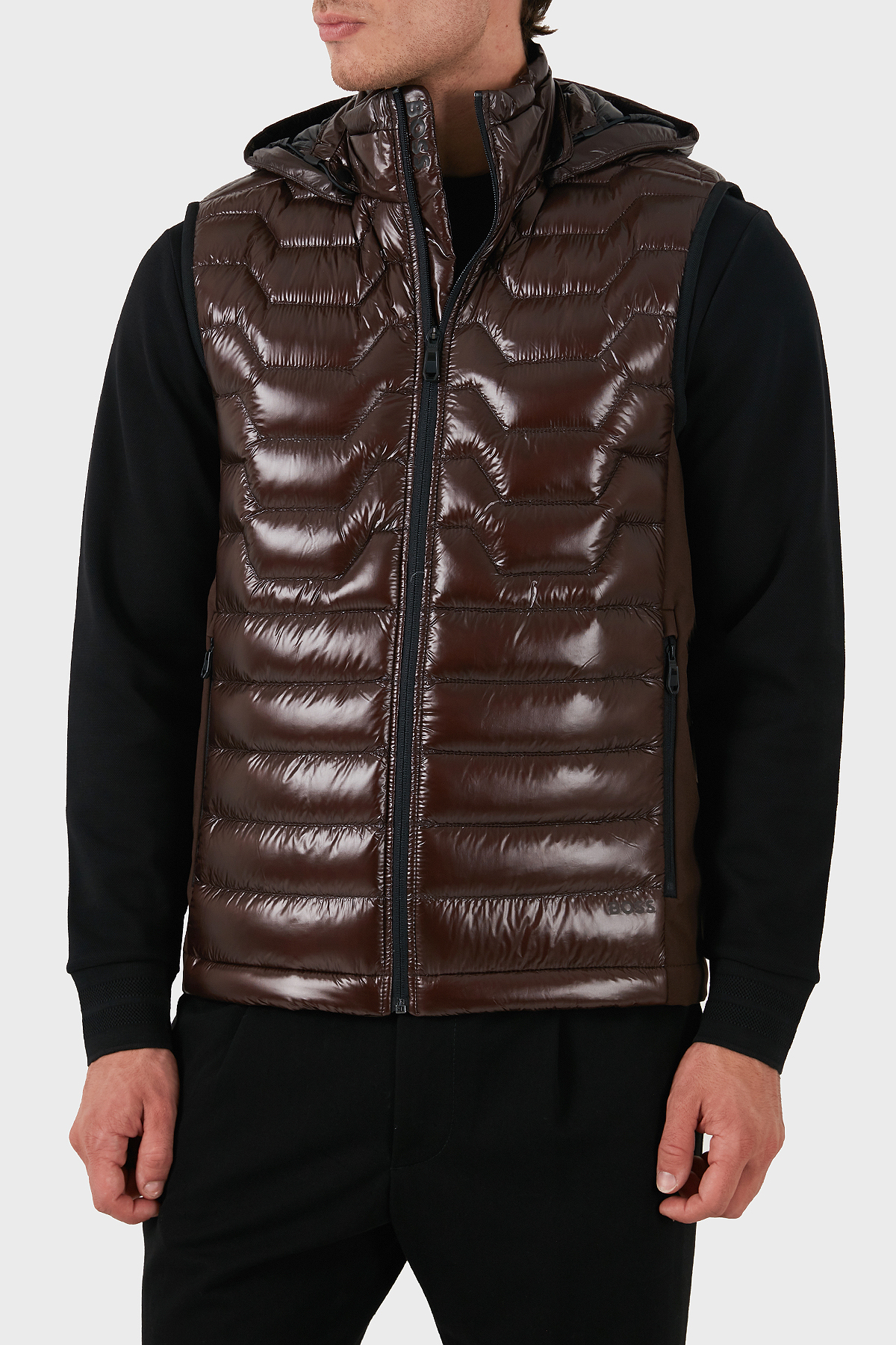 Boss Su İtici Regular Fit Kapüşonlu Kuş Tüyü Dolgulu Şişme Erkek Yelek 50517763 213 KAHVE
