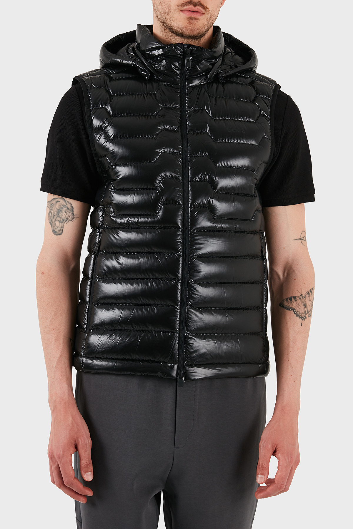 Boss Su İtici Regular Fit Kuş Tüyü Dolgulu Çıkarılabilir Kapüşonlu Şişme Erkek Yelek 50529691 001 SİYAH